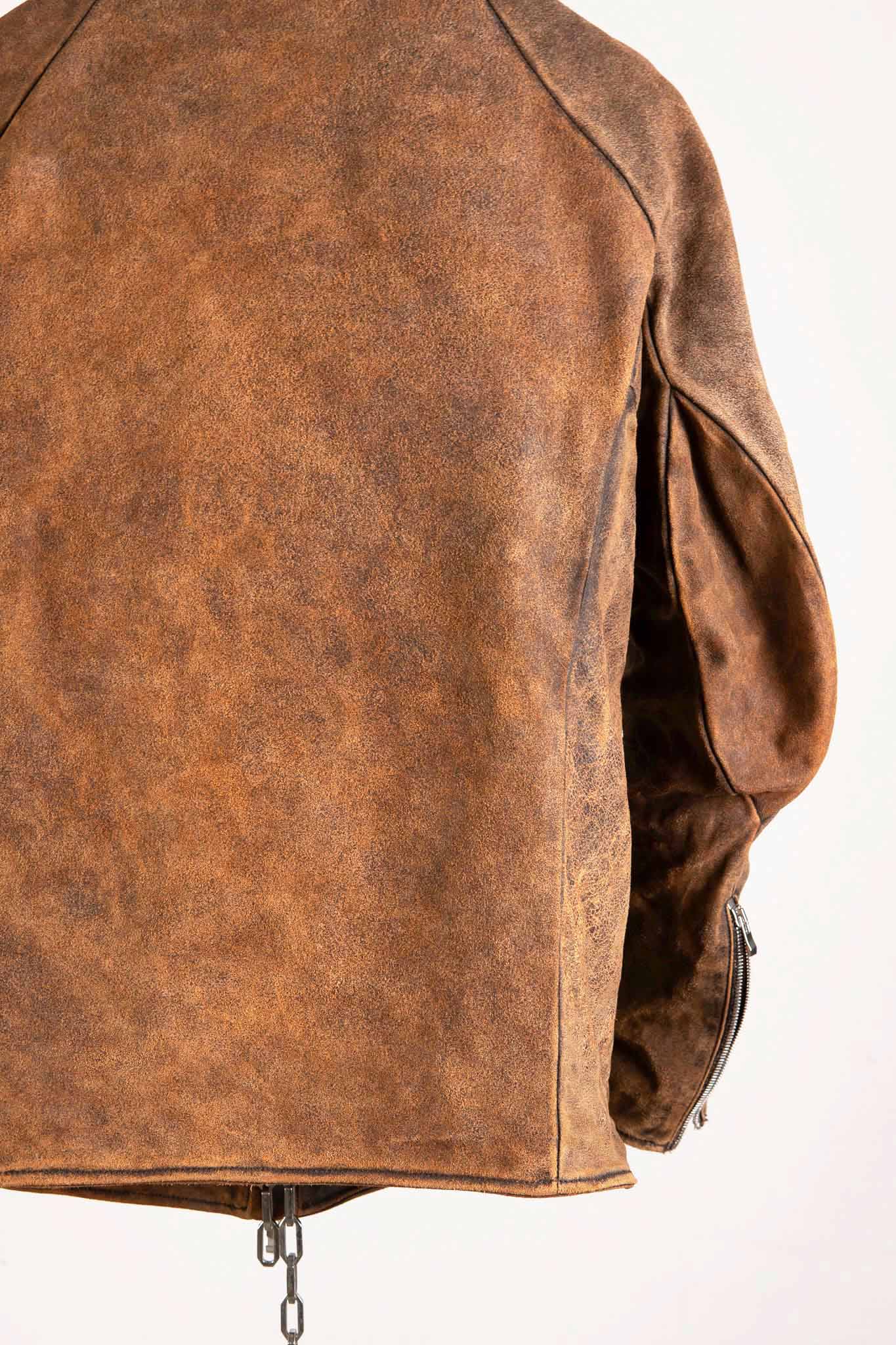 HORSE RESIN LEATHER ZIP FRONT BLOUSON LINED SJ-5 WASHED