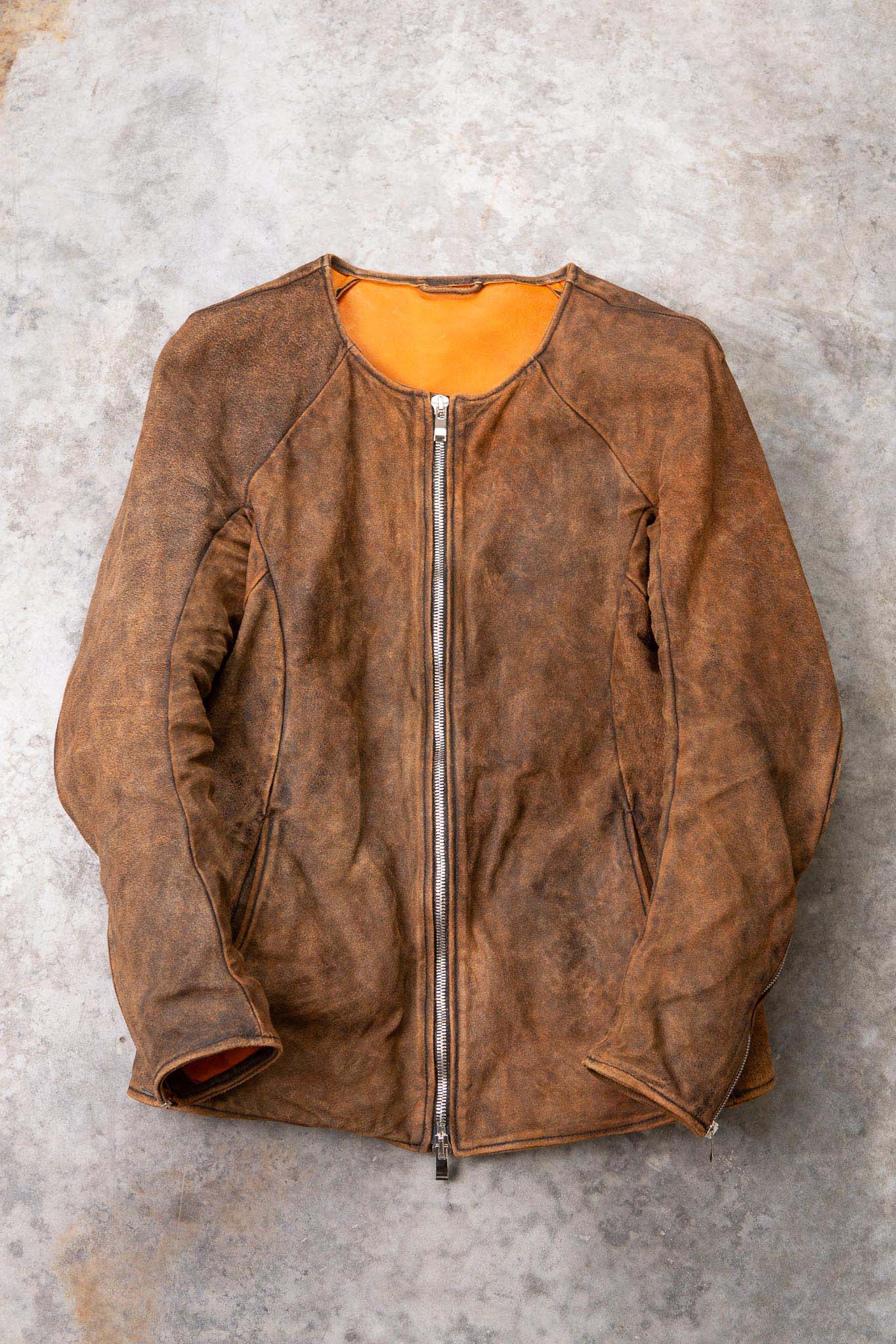HORSE RESIN LEATHER ZIP FRONT BLOUSON LINED SJ-5 WASHED