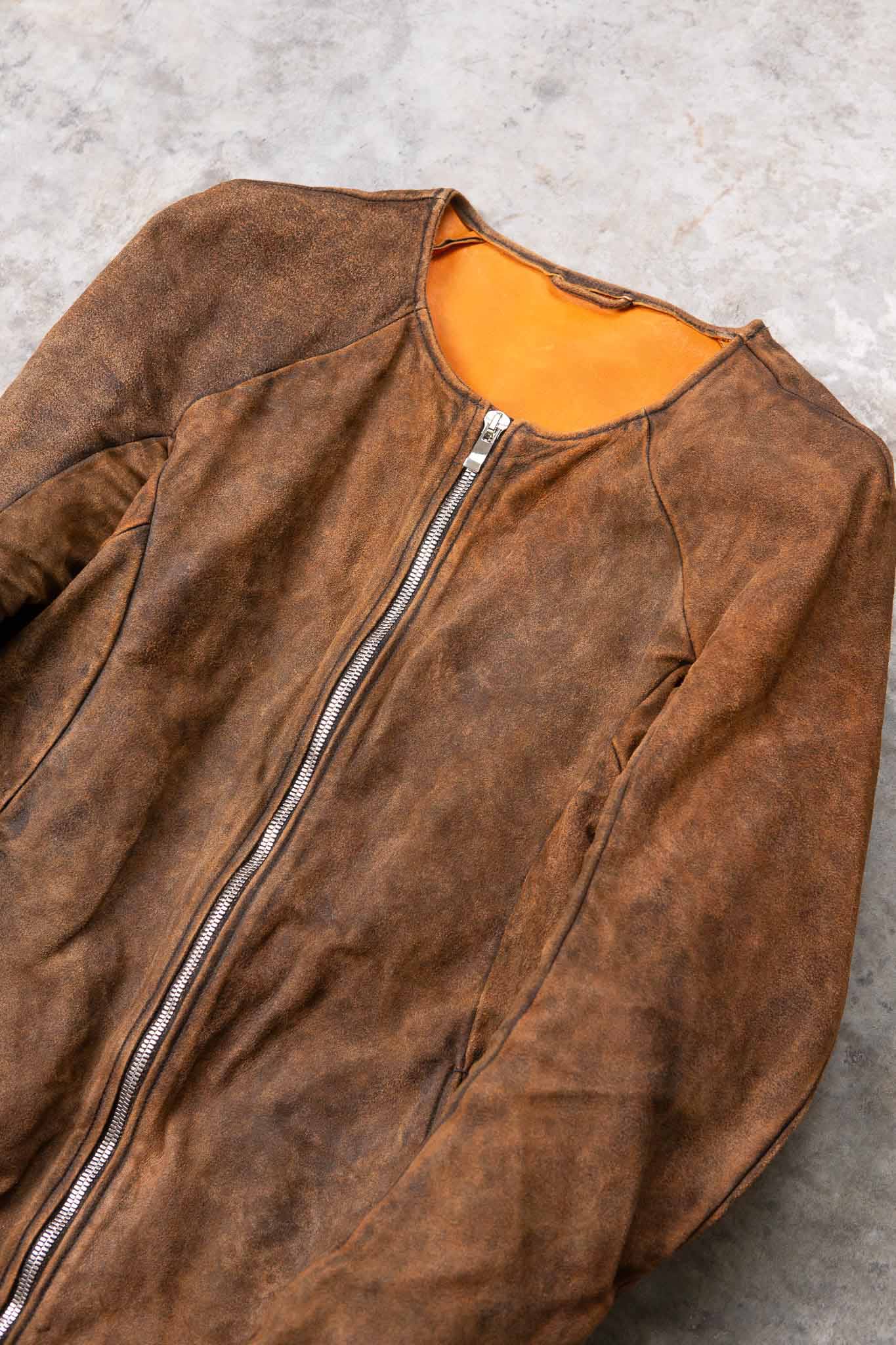 HORSE RESIN LEATHER ZIP FRONT BLOUSON LINED SJ-5 WASHED