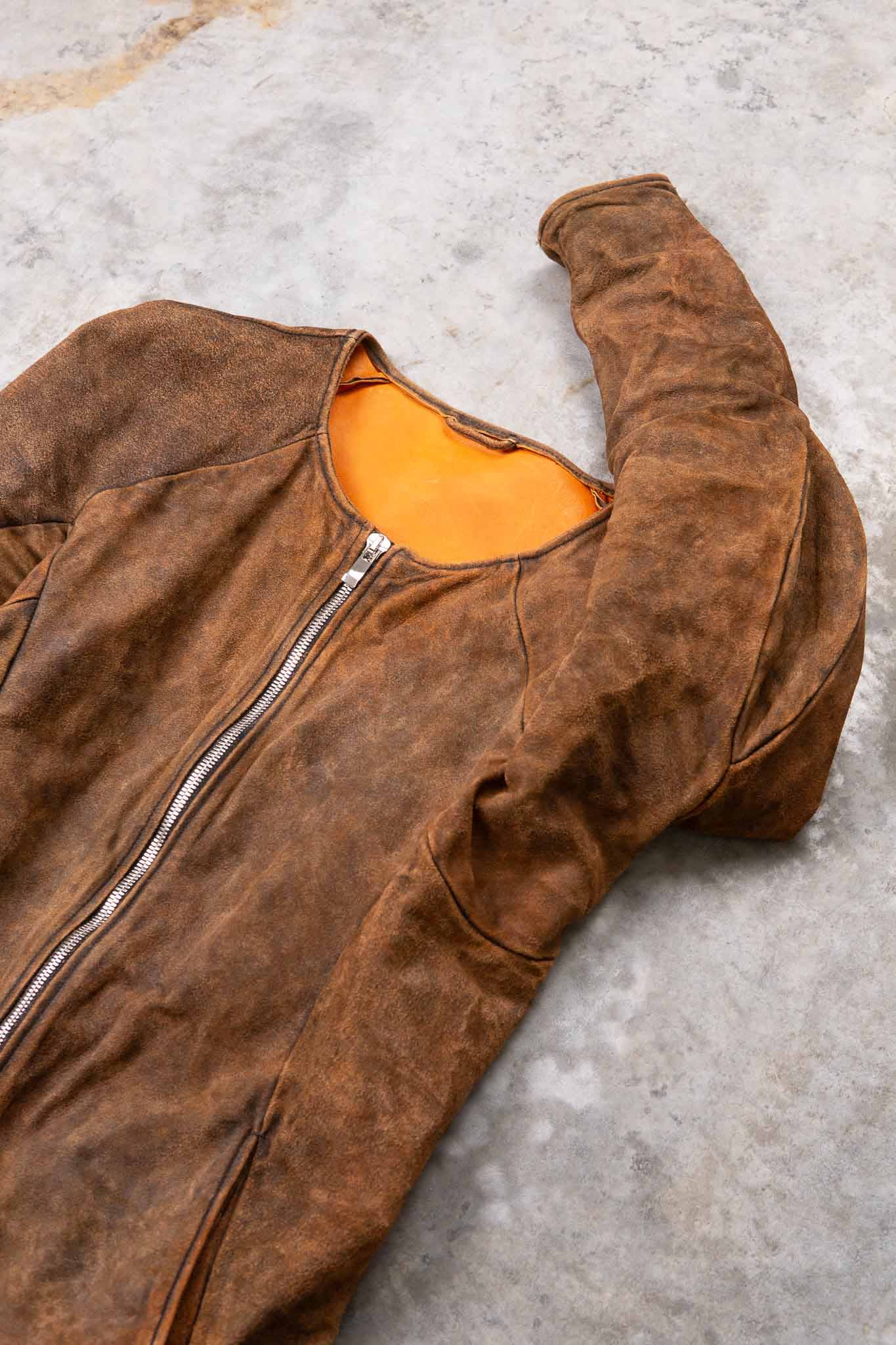 HORSE RESIN LEATHER ZIP FRONT BLOUSON LINED SJ-5 WASHED