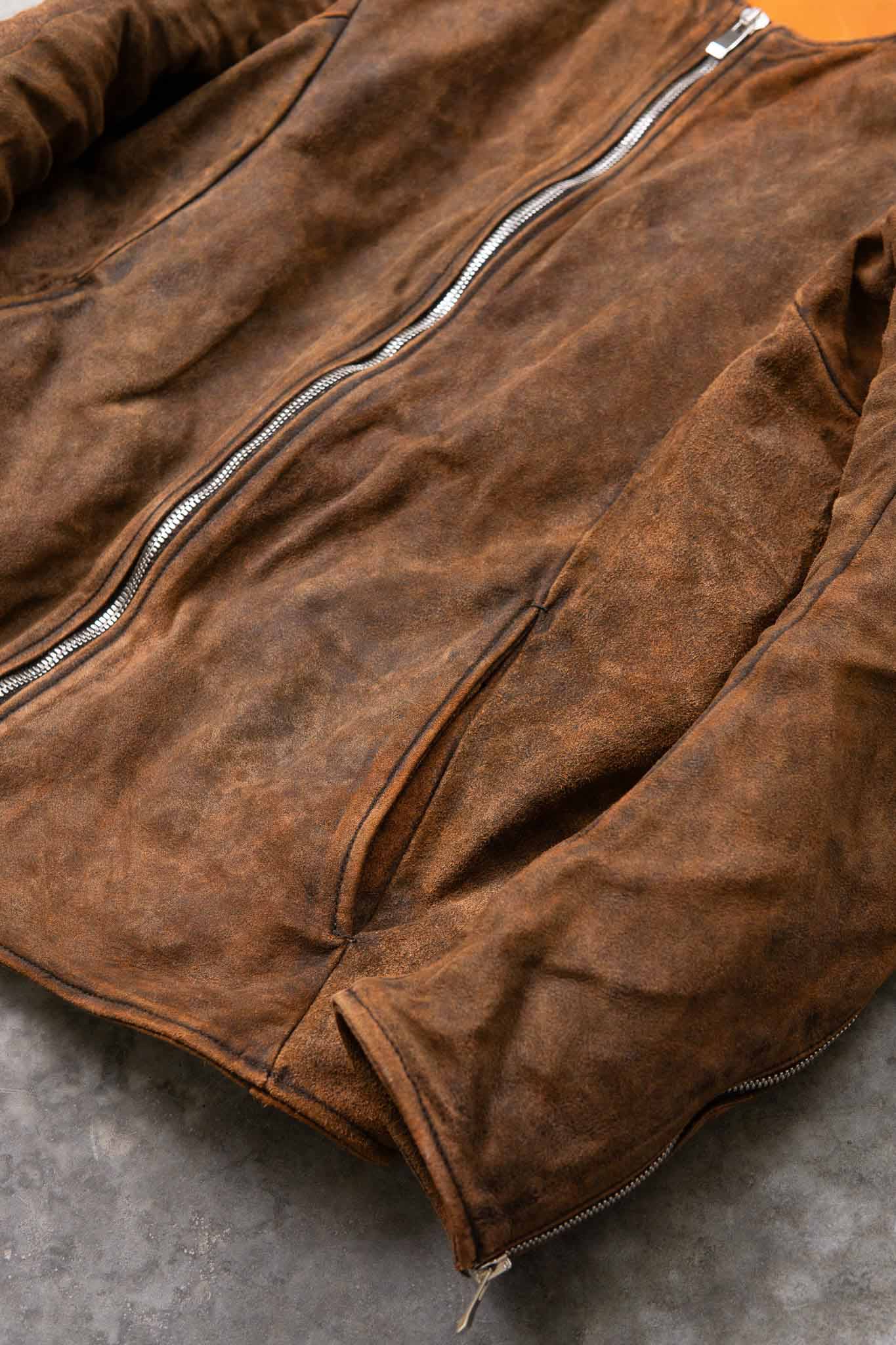 HORSE RESIN LEATHER ZIP FRONT BLOUSON LINED SJ-5 WASHED