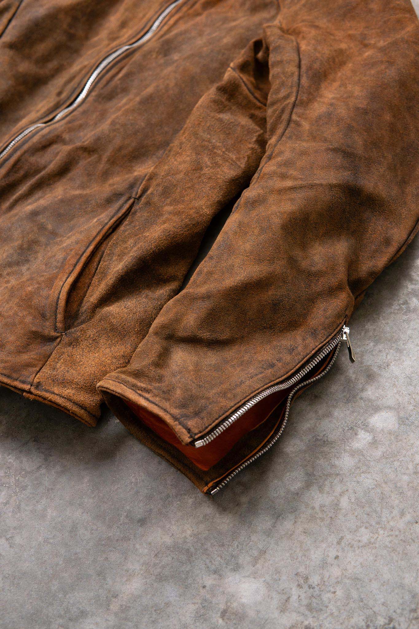 HORSE RESIN LEATHER ZIP FRONT BLOUSON LINED SJ-5 WASHED