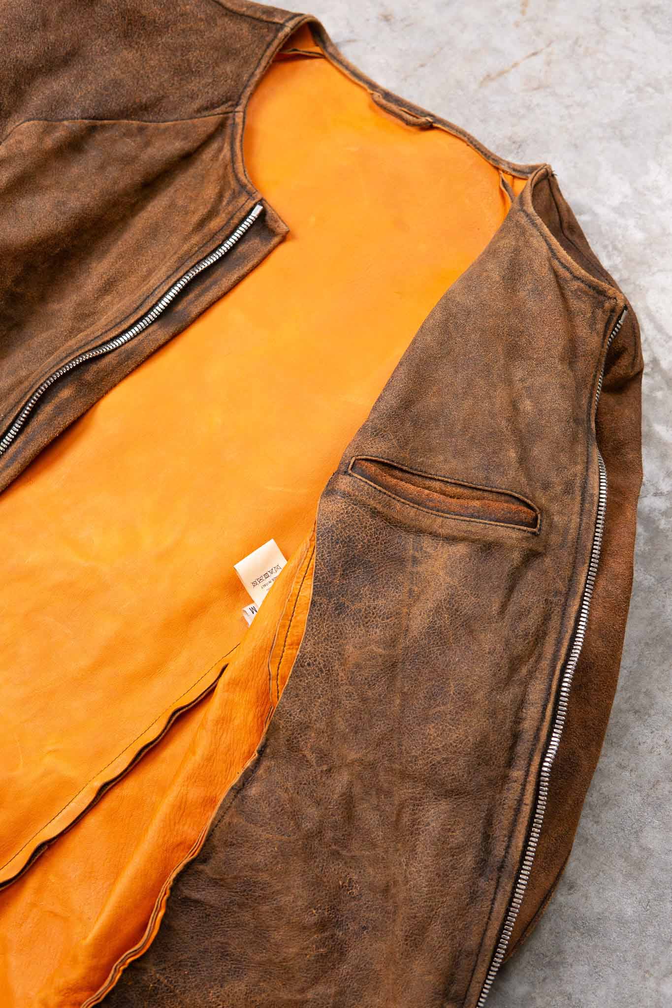 HORSE RESIN LEATHER ZIP FRONT BLOUSON LINED SJ-5 WASHED