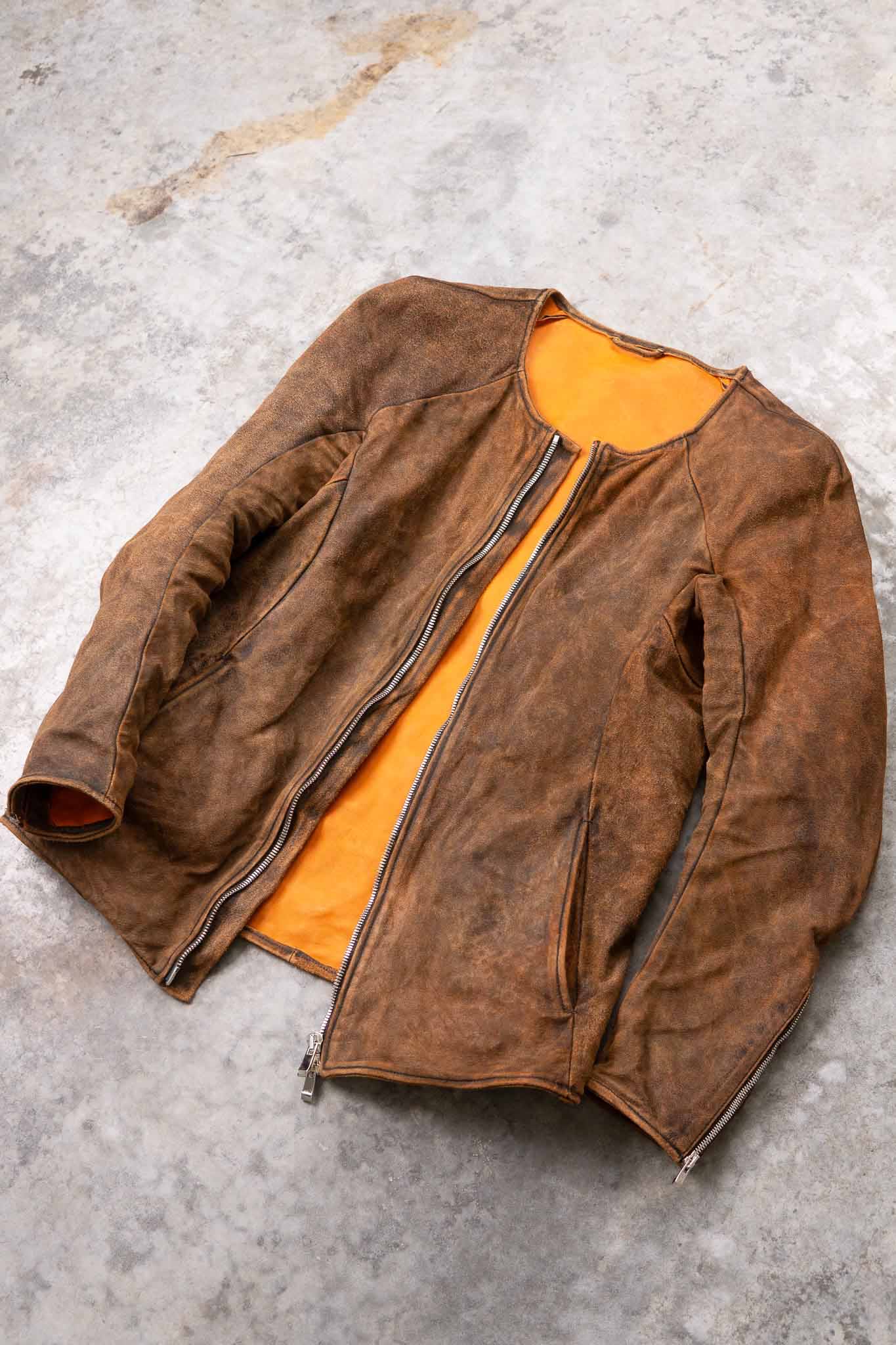 HORSE RESIN LEATHER ZIP FRONT BLOUSON LINED SJ-5 WASHED