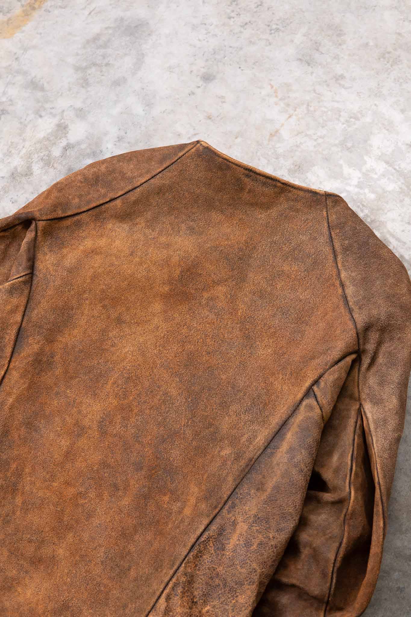 HORSE RESIN LEATHER ZIP FRONT BLOUSON LINED SJ-5 WASHED