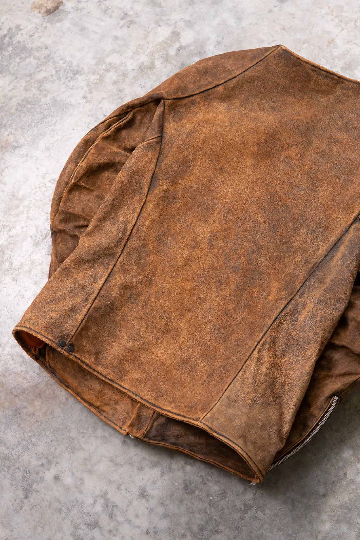 HORSE RESIN LEATHER ZIP FRONT BLOUSON LINED SJ-5 WASHED