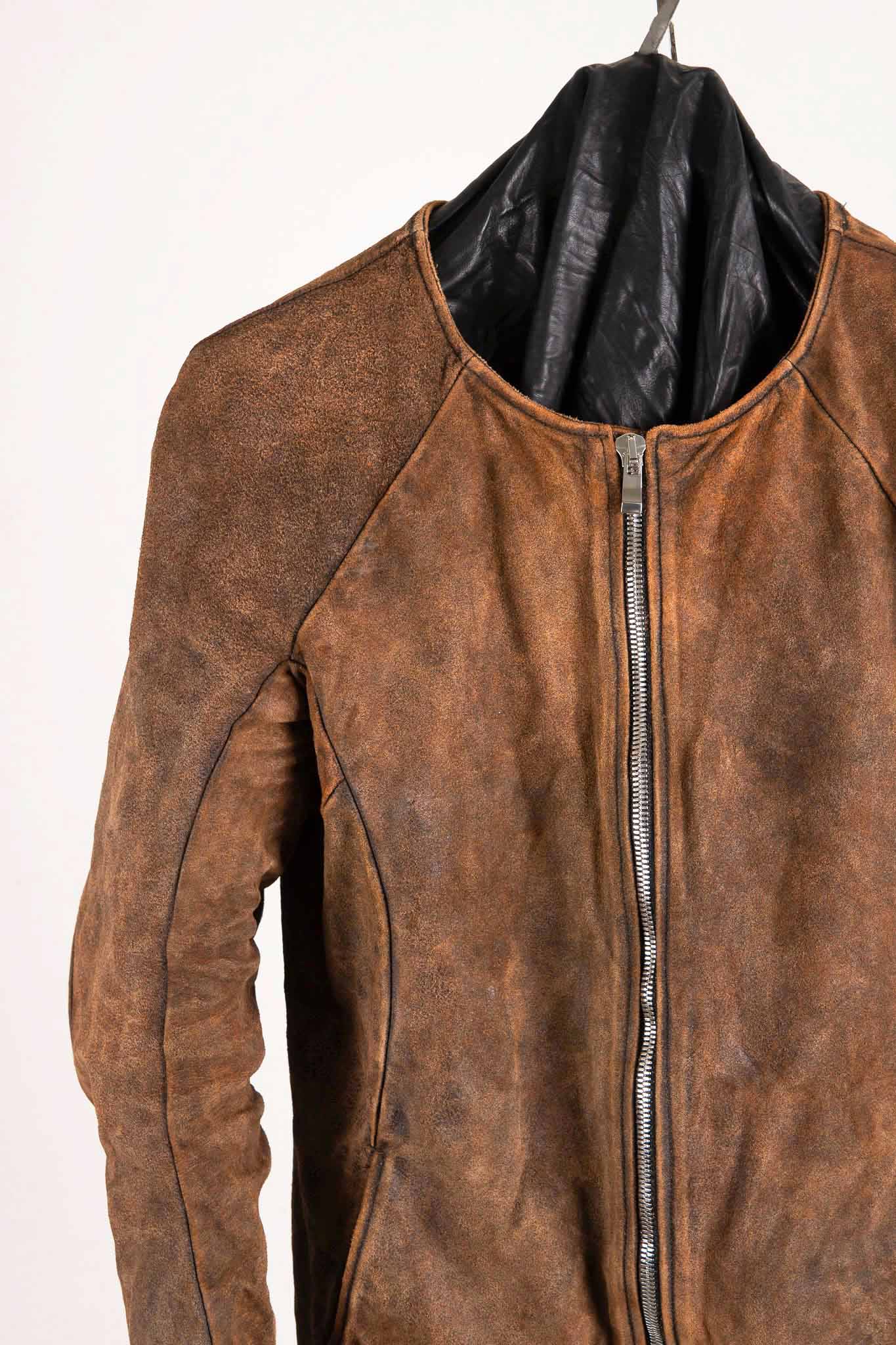 HORSE RESIN LEATHER ZIP FRONT BLOUSON LINED SJ-5 WASHED