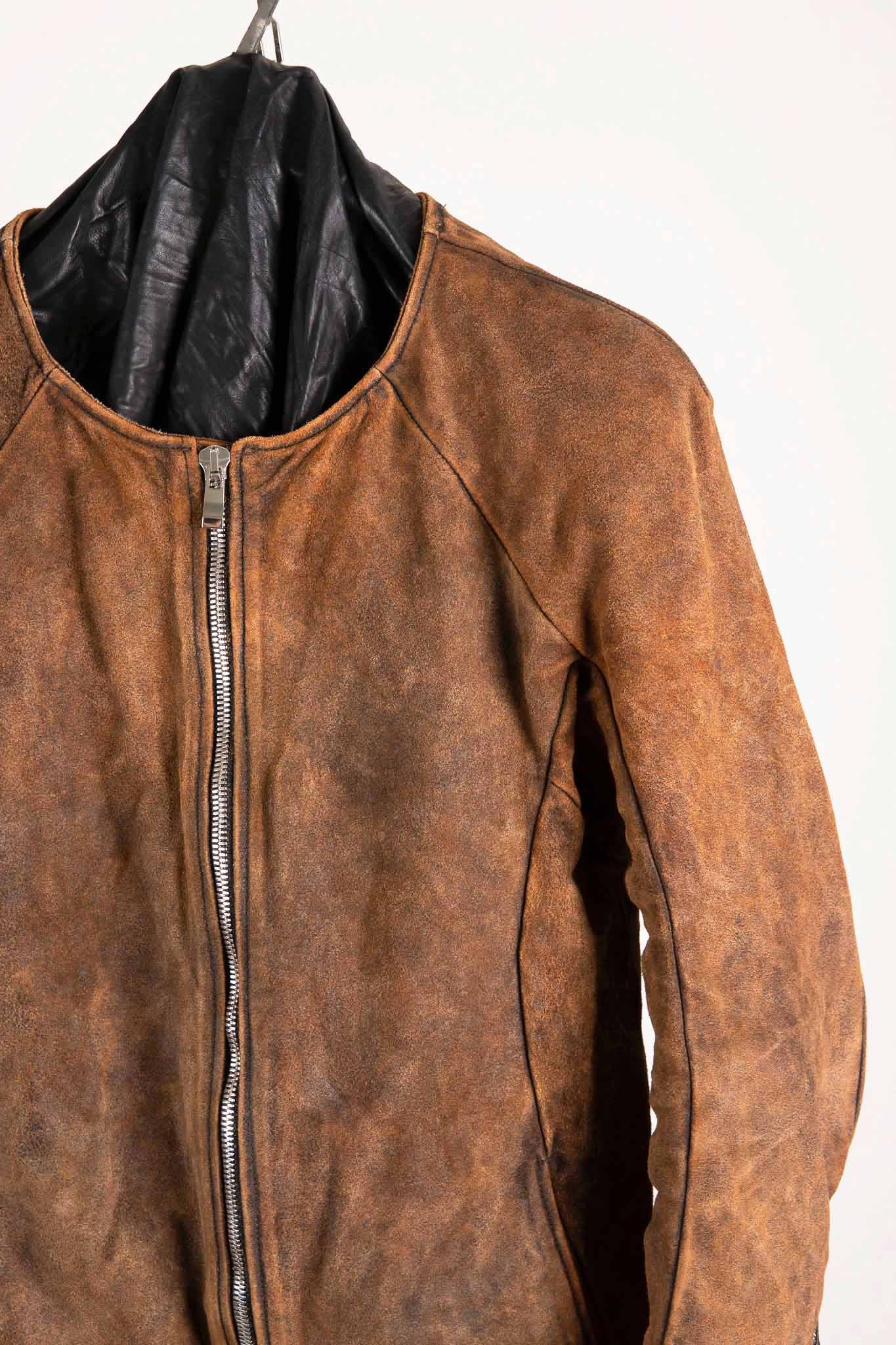 HORSE RESIN LEATHER ZIP FRONT BLOUSON LINED SJ-5 WASHED