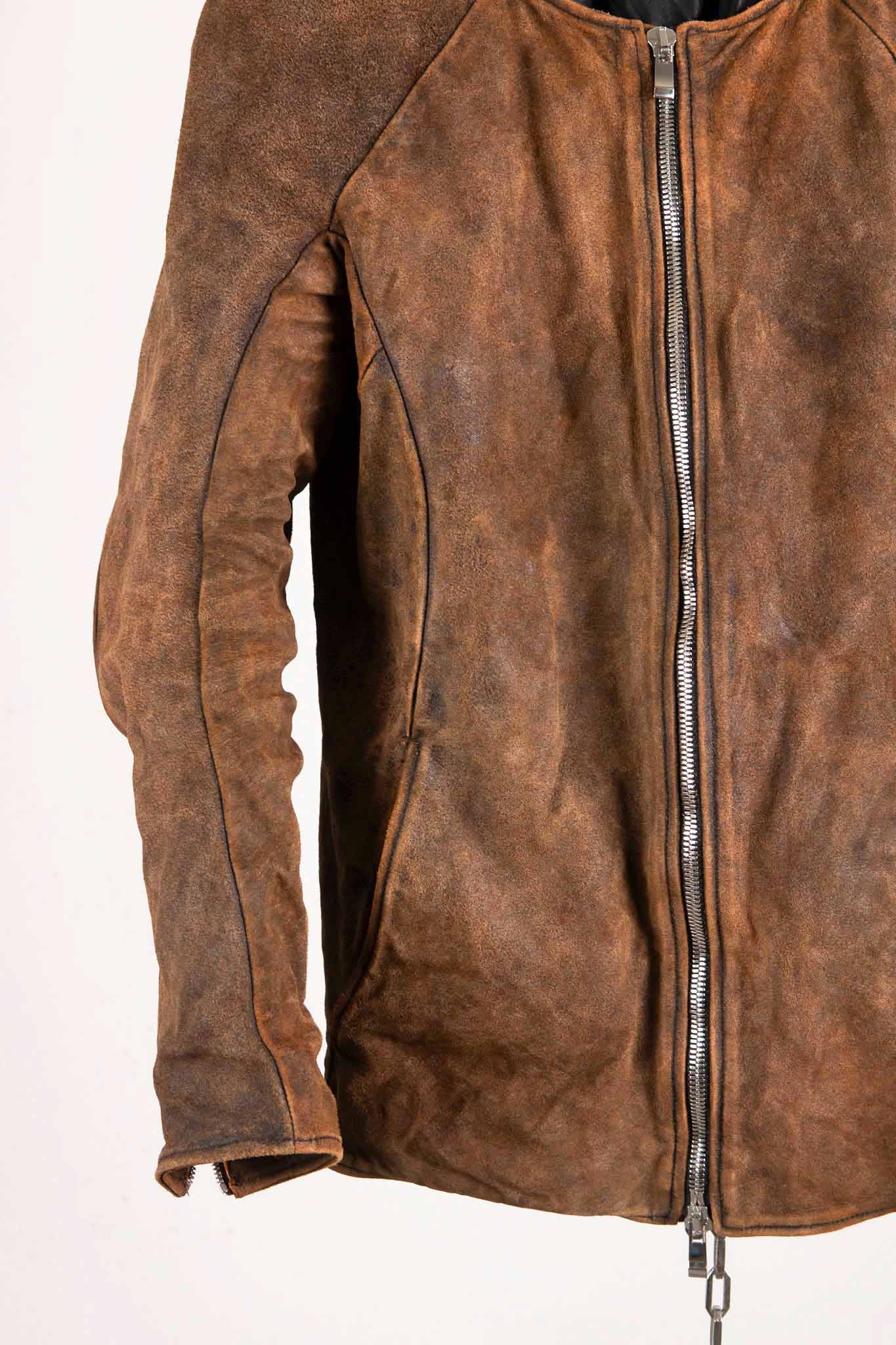 HORSE RESIN LEATHER ZIP FRONT BLOUSON LINED SJ-5 WASHED