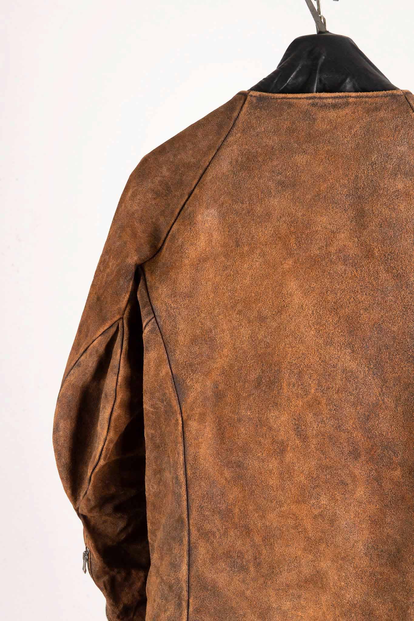 HORSE RESIN LEATHER ZIP FRONT BLOUSON LINED SJ-5 WASHED