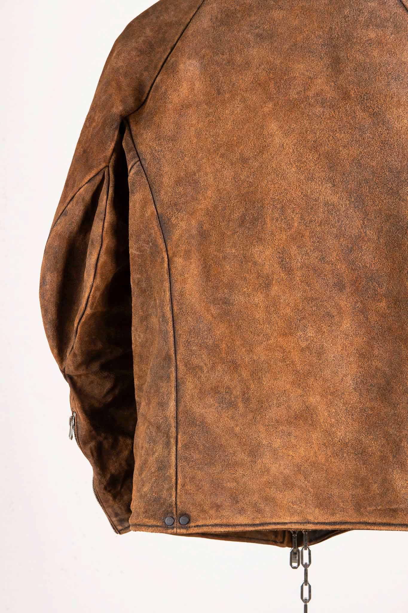HORSE RESIN LEATHER ZIP FRONT BLOUSON LINED SJ-5 WASHED