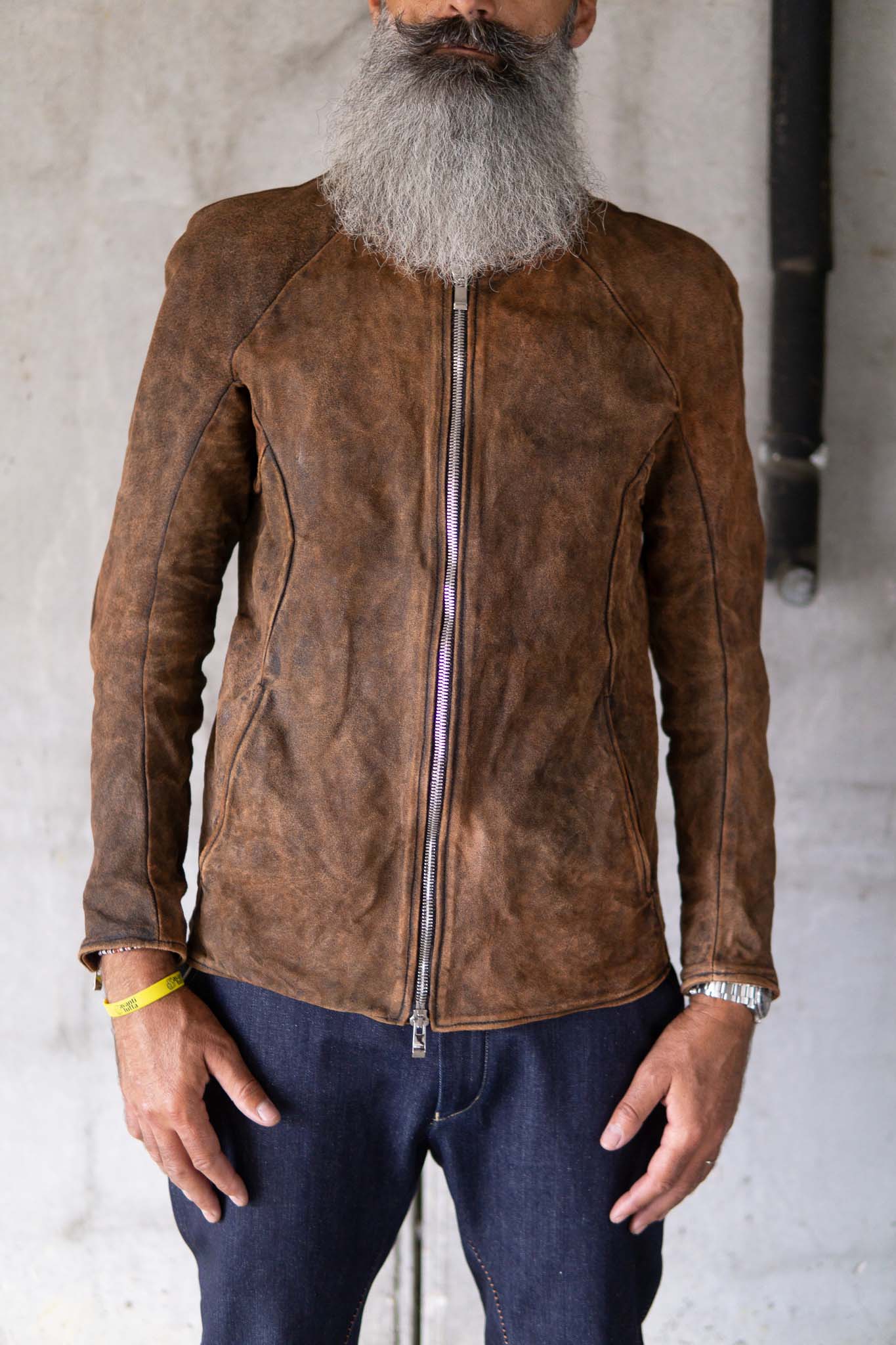 HORSE RESIN LEATHER ZIP FRONT BLOUSON LINED SJ-5 WASHED
