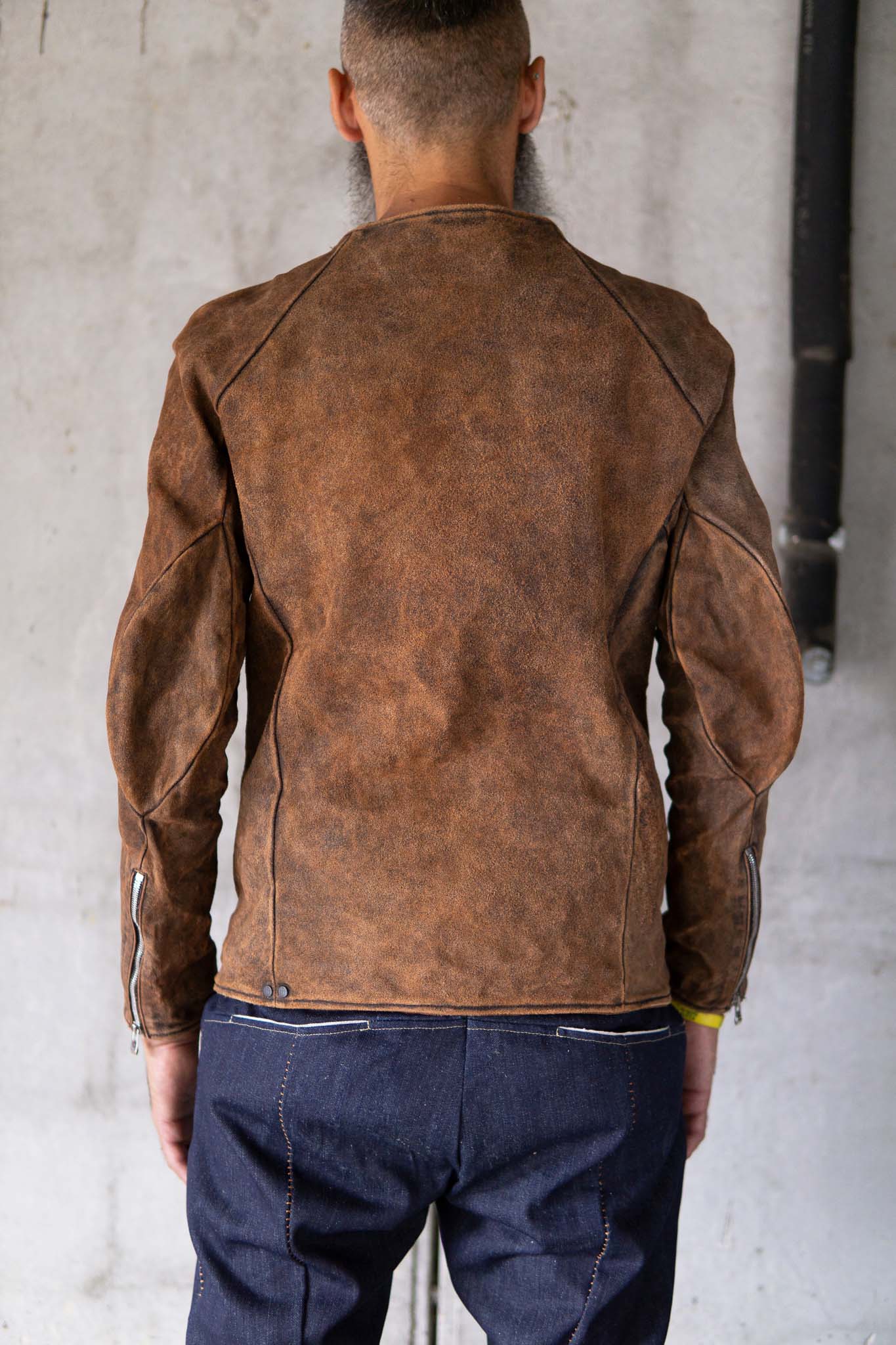 HORSE RESIN LEATHER ZIP FRONT BLOUSON LINED SJ-5 WASHED