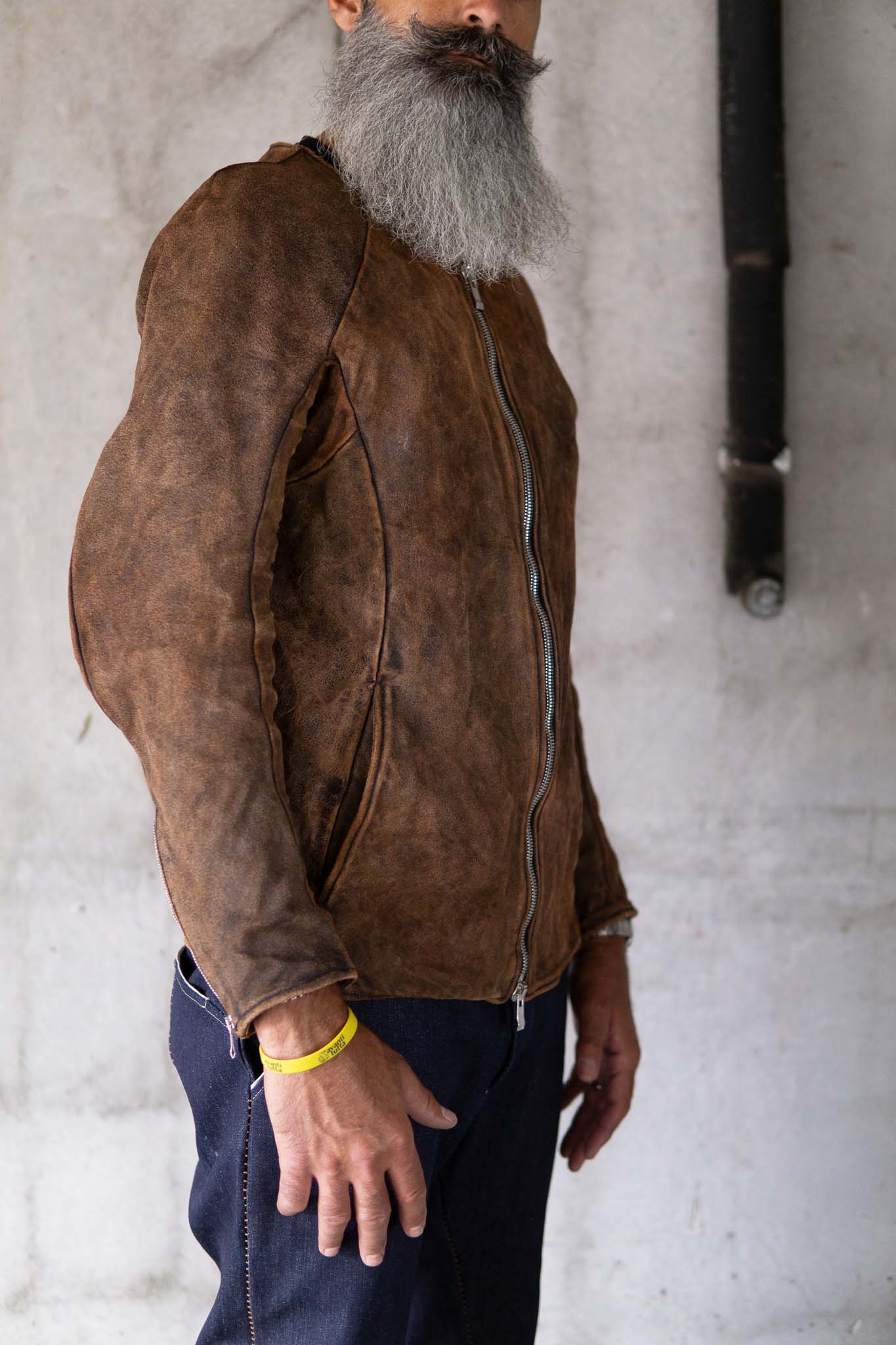 HORSE RESIN LEATHER ZIP FRONT BLOUSON LINED SJ-5 WASHED