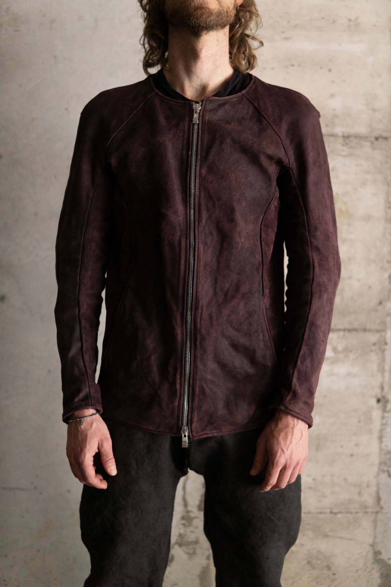 HORSE RESIN LEATHER ZIP FRONT BLOUSON LINED SJ-5 WASHED