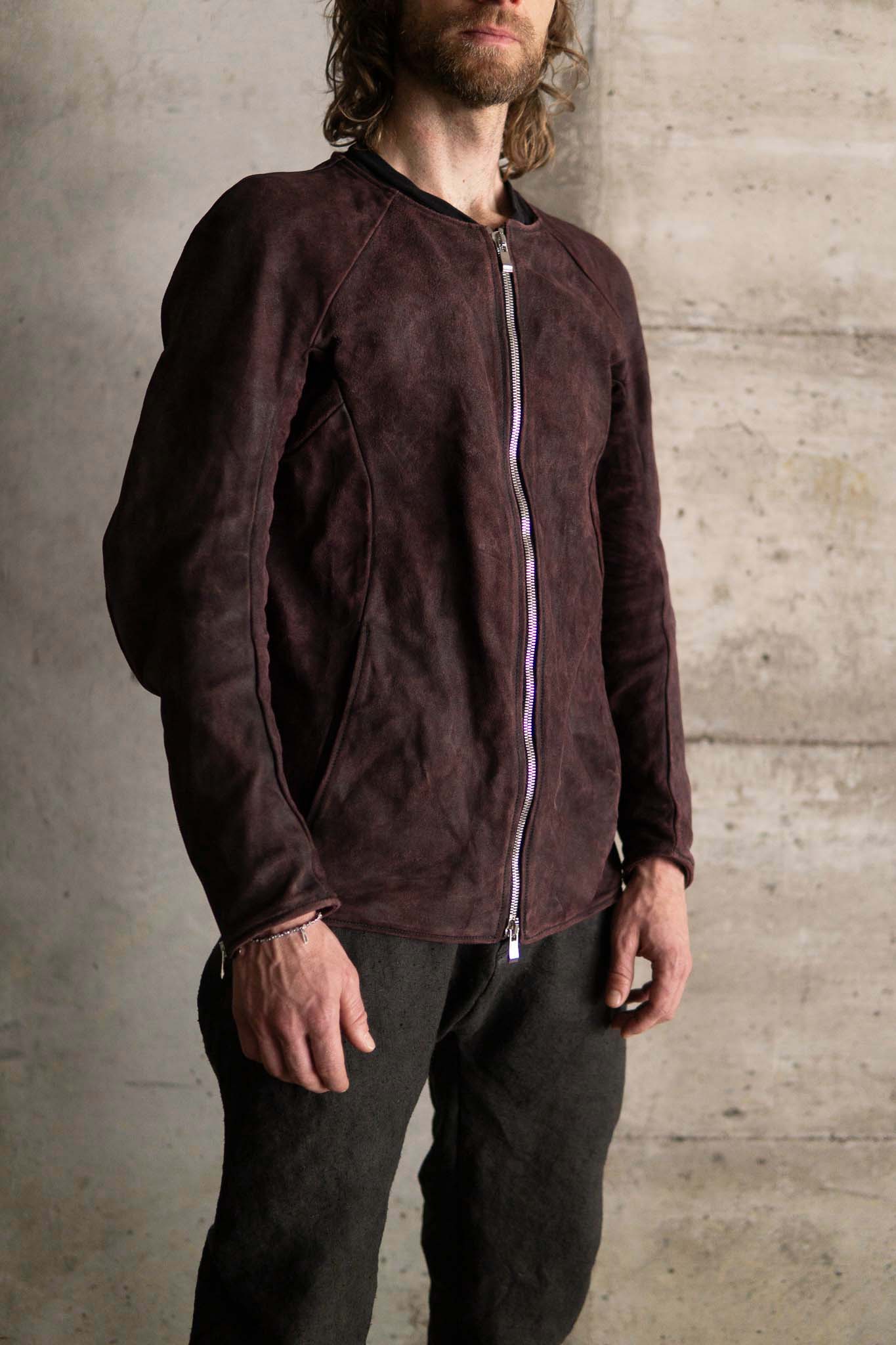 HORSE RESIN LEATHER ZIP FRONT BLOUSON LINED SJ-5 WASHED