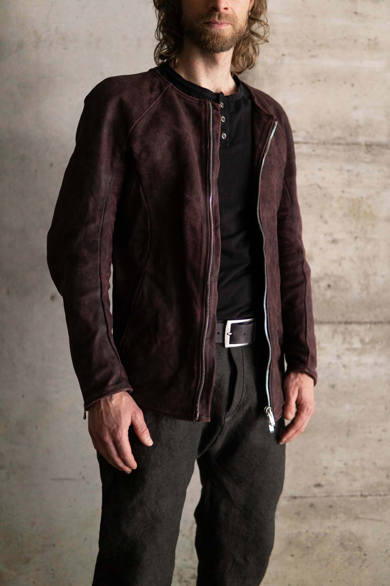HORSE RESIN LEATHER ZIP FRONT BLOUSON LINED SJ-5 WASHED