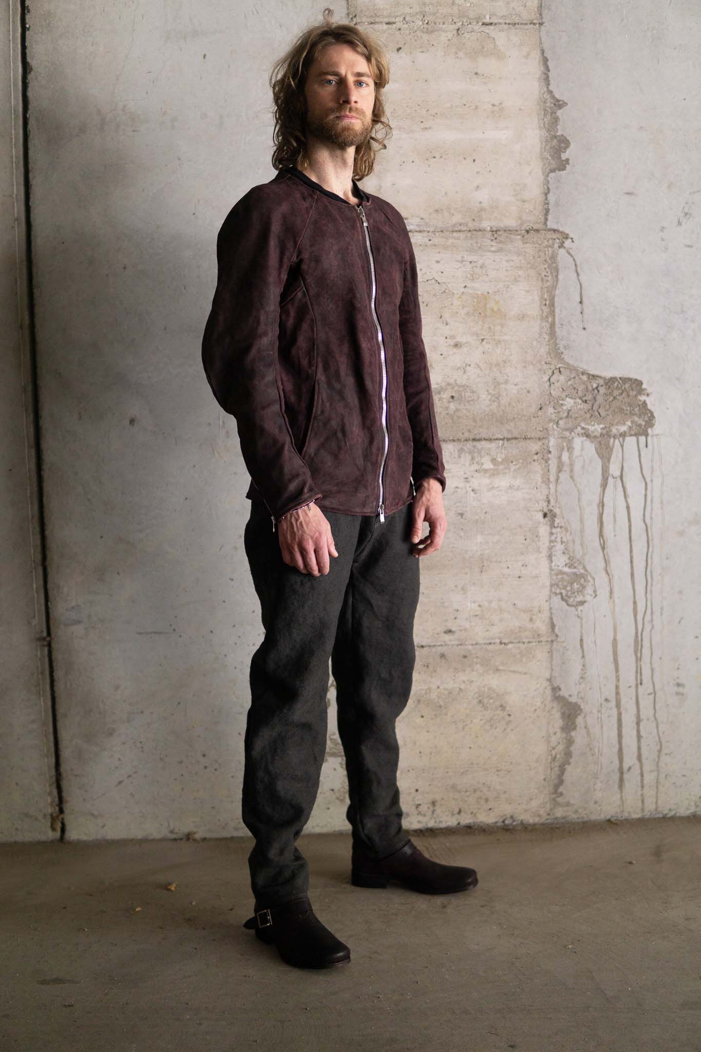 HORSE RESIN LEATHER ZIP FRONT BLOUSON LINED SJ-5 WASHED
