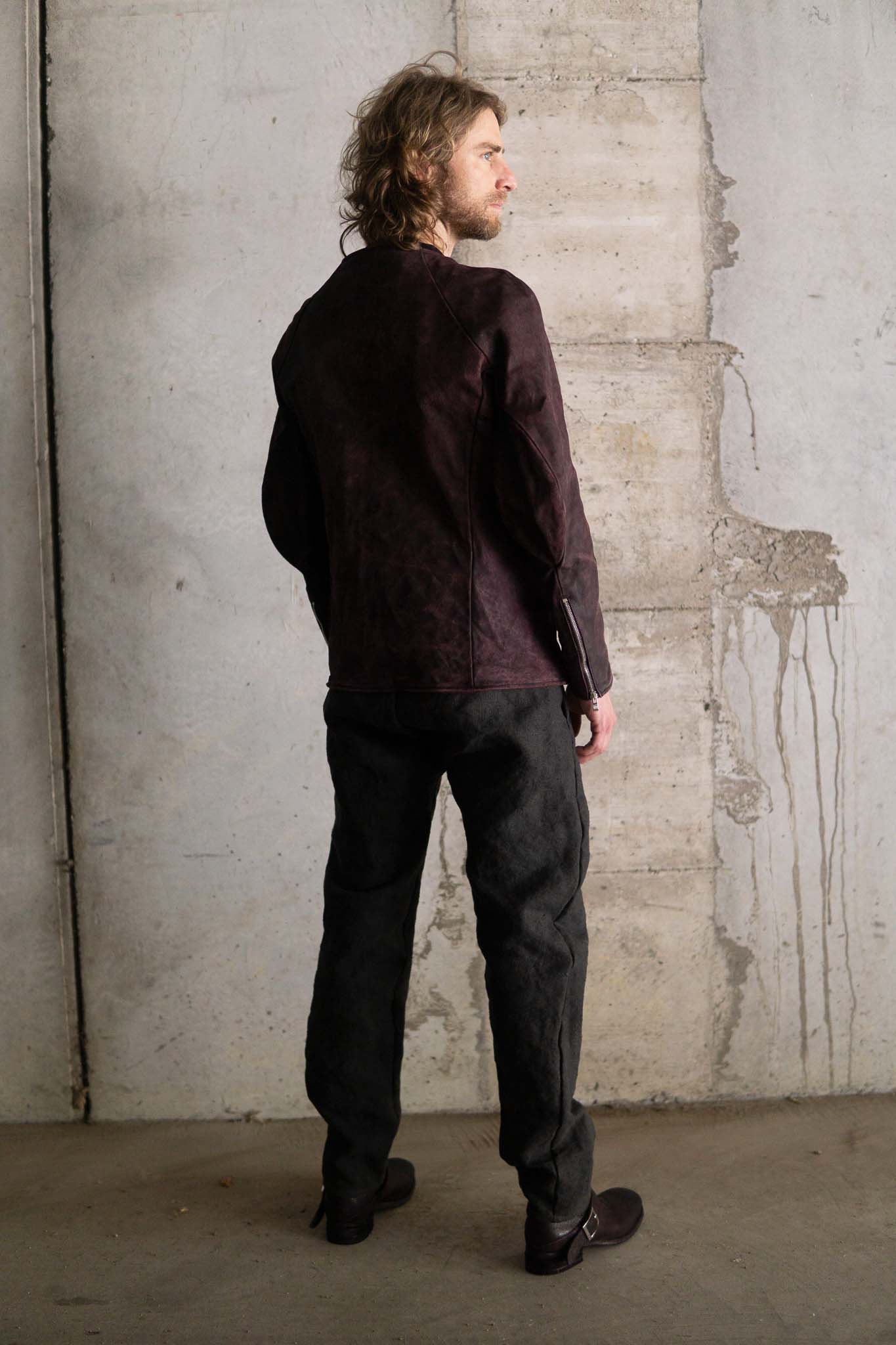 HORSE RESIN LEATHER ZIP FRONT BLOUSON LINED SJ-5 WASHED