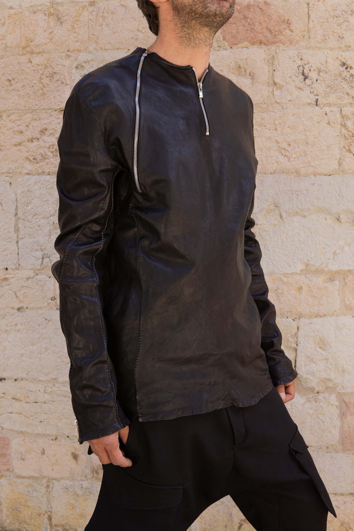 SHEEP LEATHER NO COLLAR PULL OVER MOTO IM-2 UNLINED