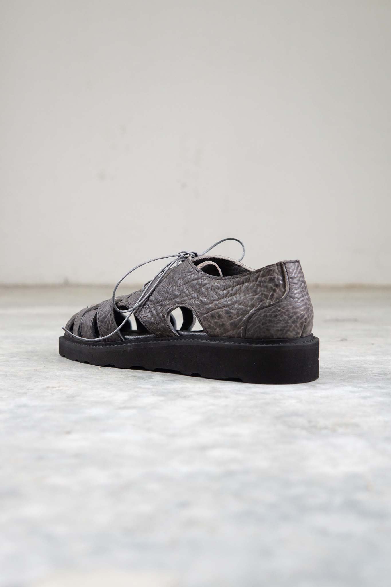 HORSE BUTT RG LEATHER SANDALI SD-2 BLACK LOW CRAPE SOLES WASHED