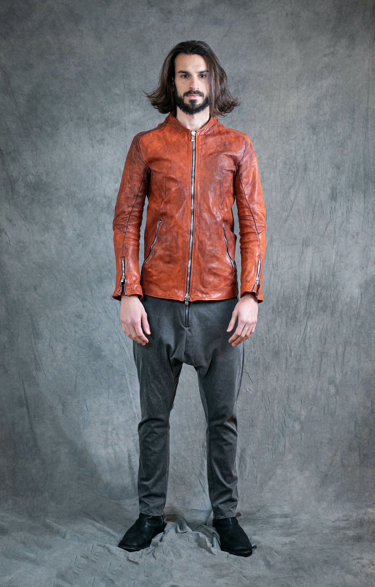 HORSE LEATHER COLLARLESS BIKER JACKET JB-4