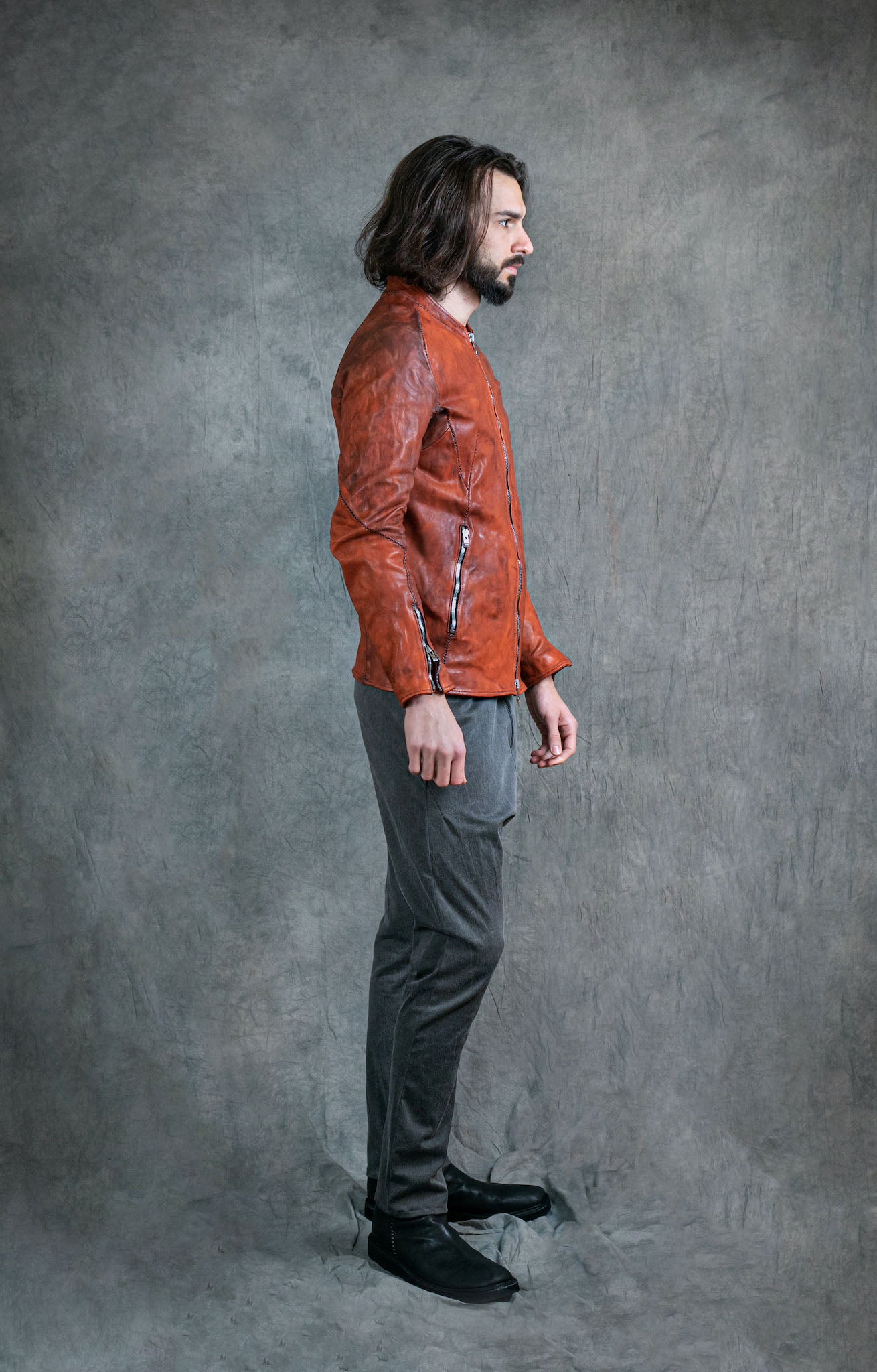 HORSE LEATHER COLLARLESS BIKER JACKET JB-4