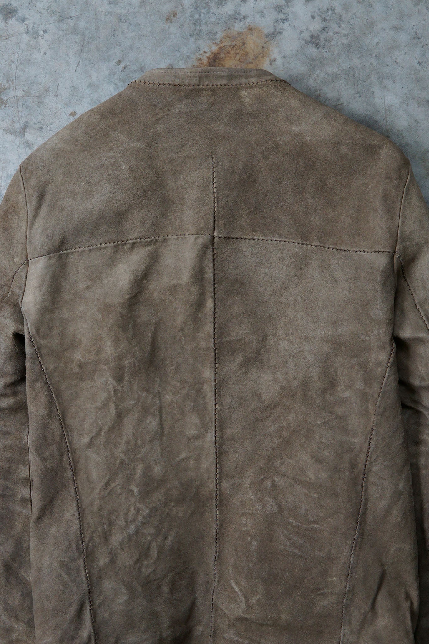 HORSE LEATHER STAND UP COLLAR JACKET WITH ONE PIECE SLEEVES