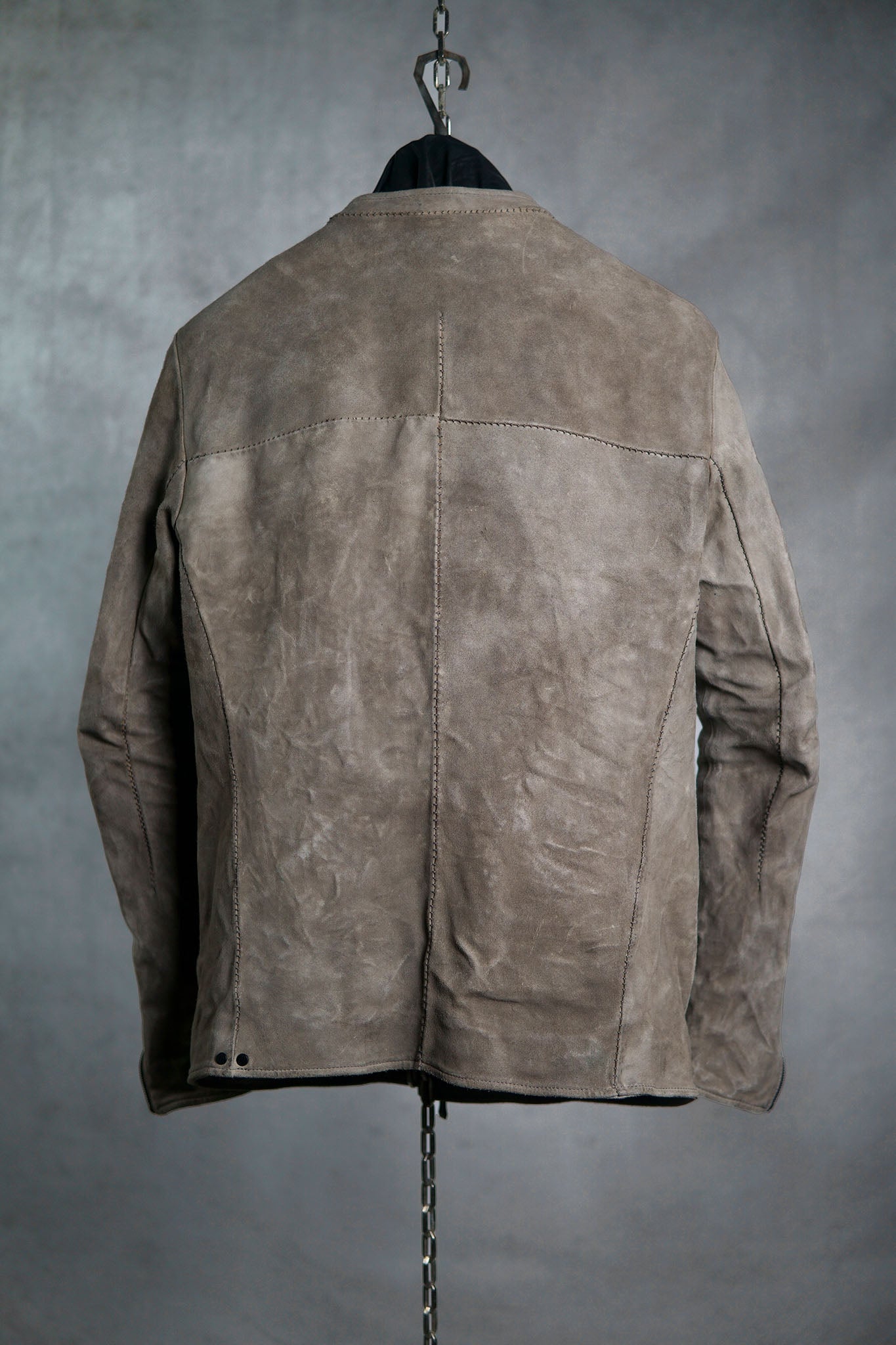HORSE LEATHER STAND UP COLLAR JACKET WITH ONE PIECE SLEEVES