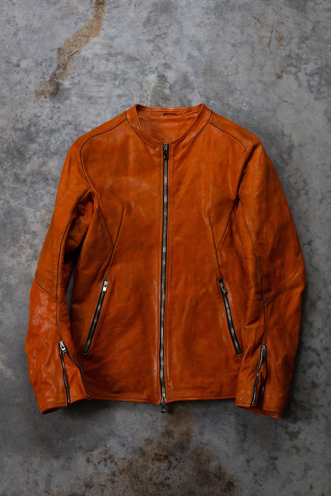 HORSE LEATHER COLLARLESS BIKER JACKET JB-4