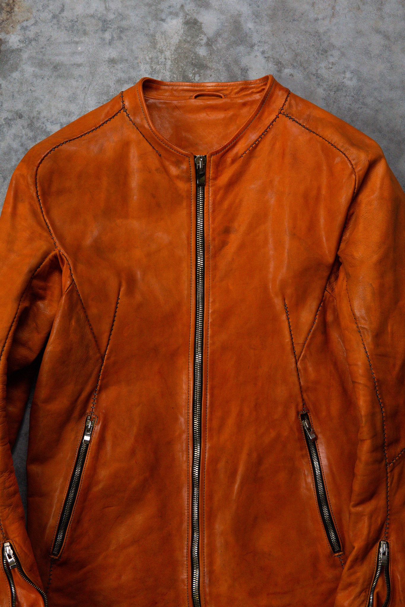 HORSE LEATHER COLLARLESS BIKER JACKET JB-4