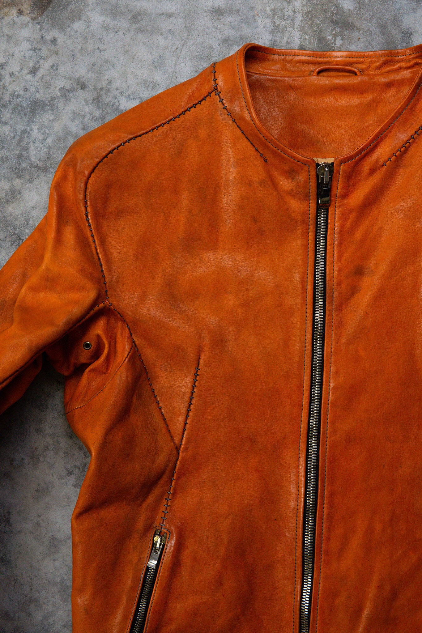 HORSE LEATHER COLLARLESS BIKER JACKET JB-4
