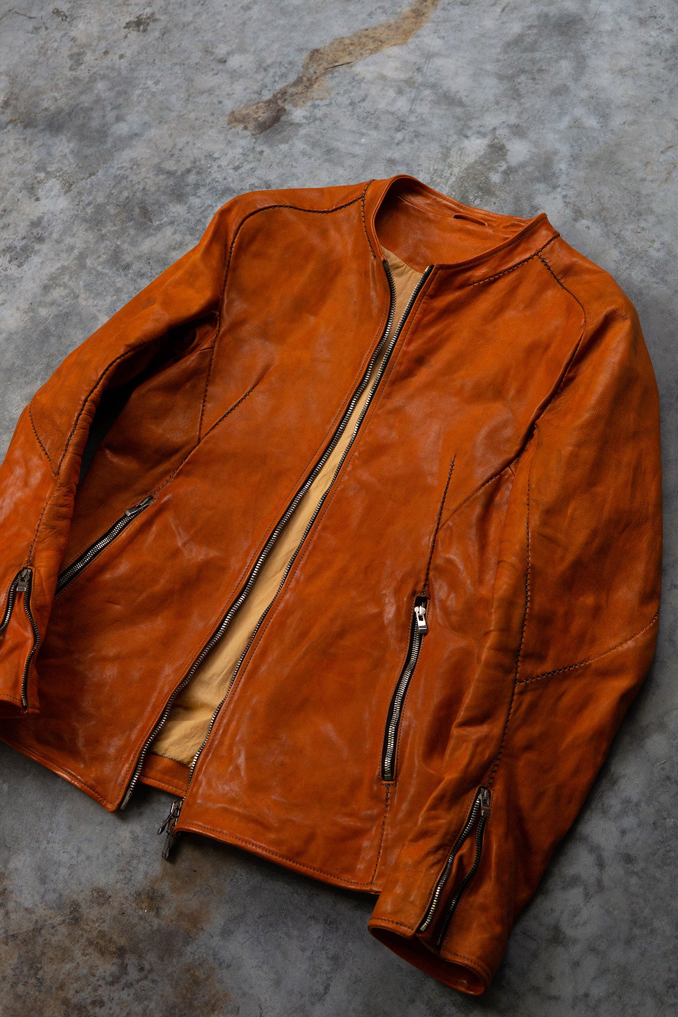 HORSE LEATHER COLLARLESS BIKER JACKET JB-4