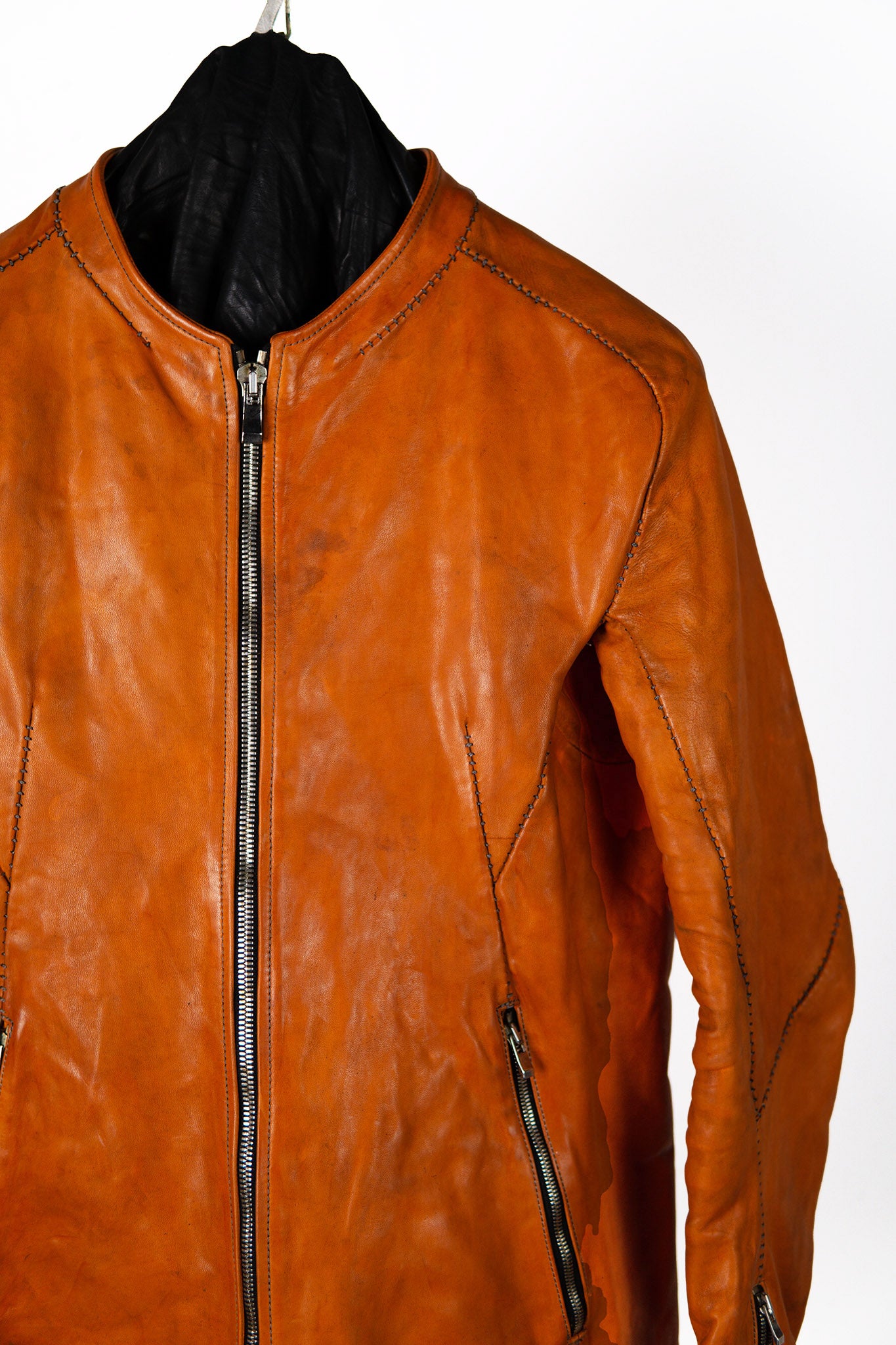HORSE LEATHER COLLARLESS BIKER JACKET JB-4