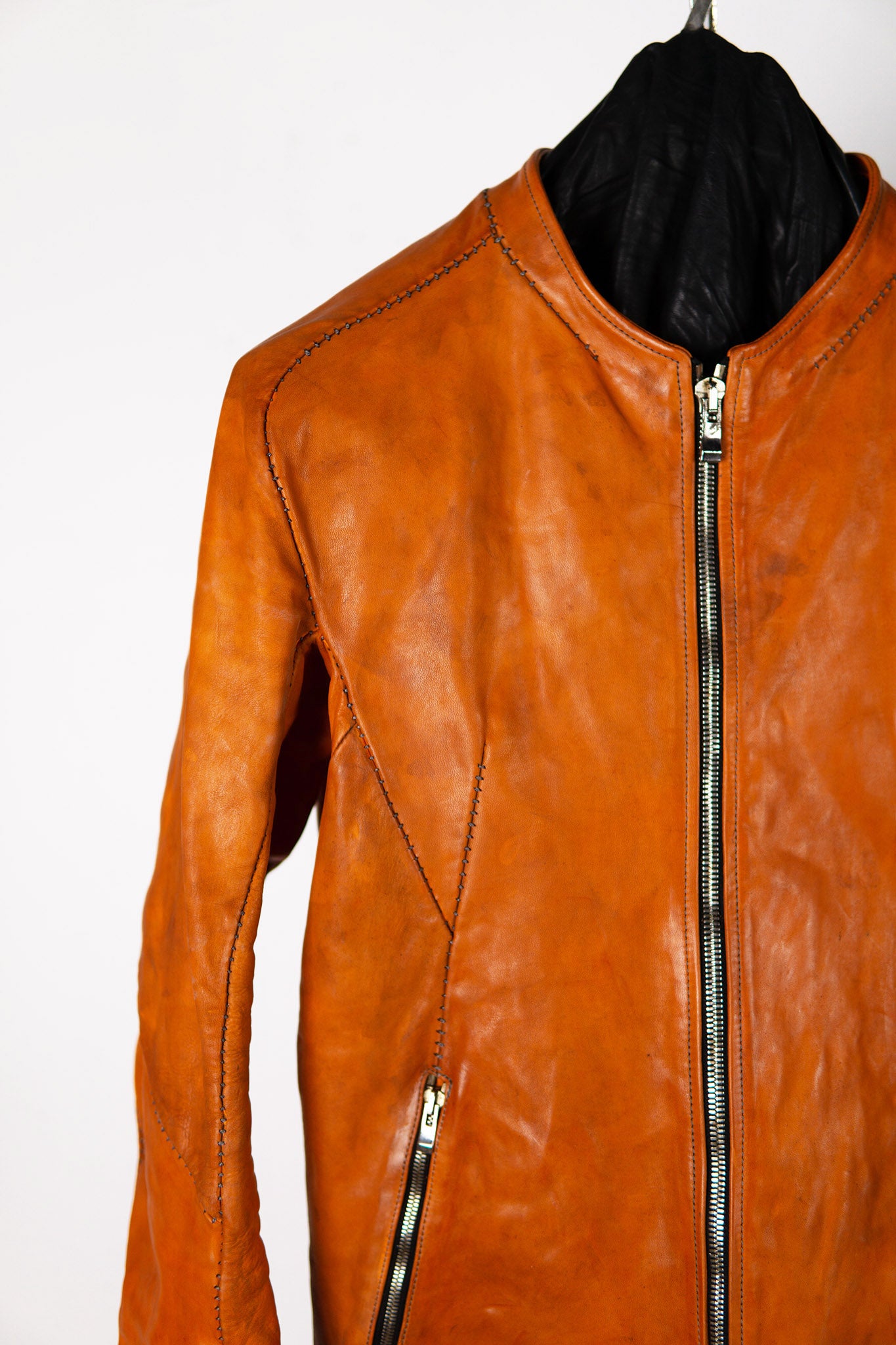HORSE LEATHER COLLARLESS BIKER JACKET JB-4
