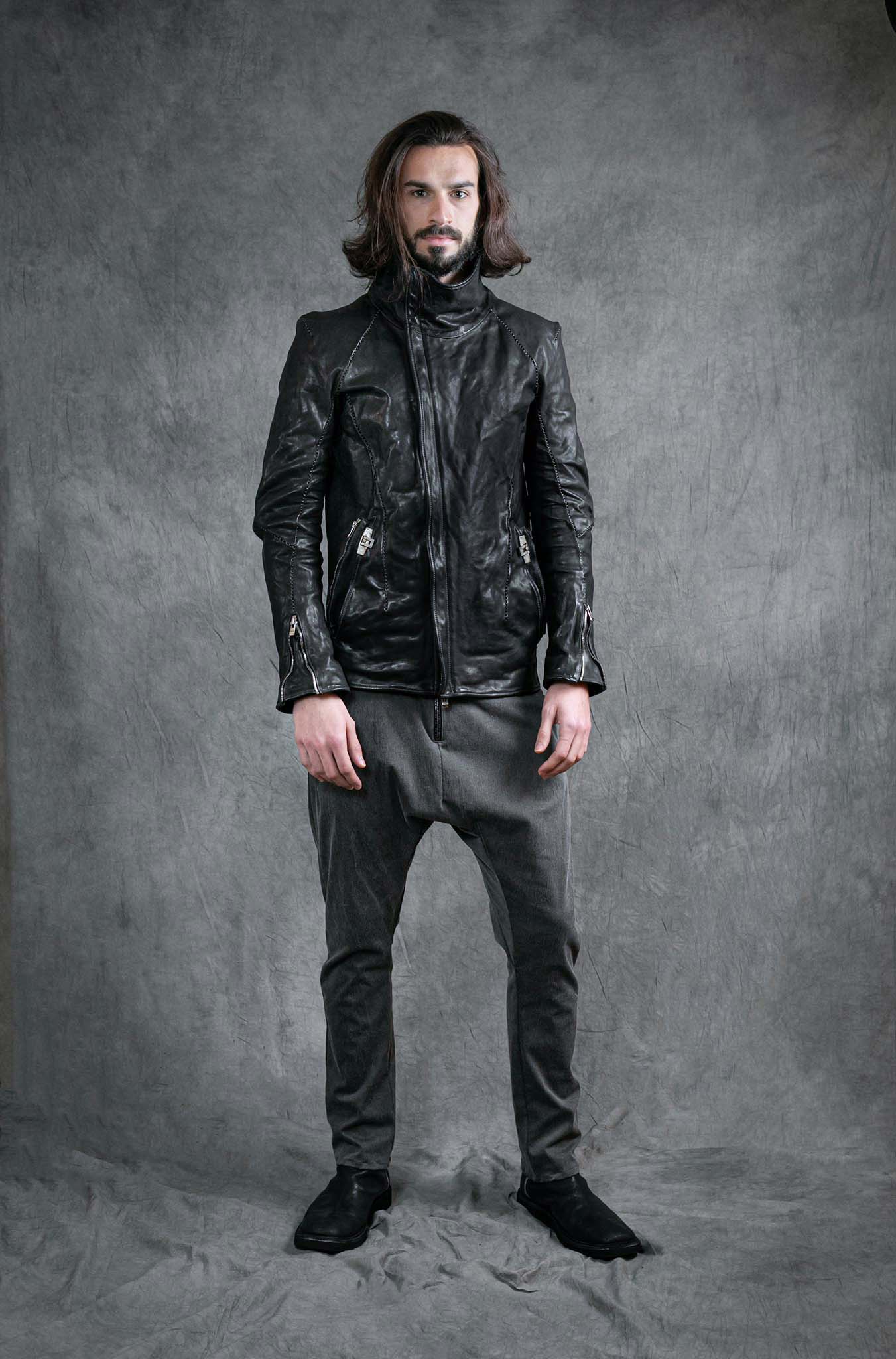 HORSE LEATHER HIGH NECK LAGRAN DARTS SHOULDER BLOUSON W/POCKET LINED JB-5