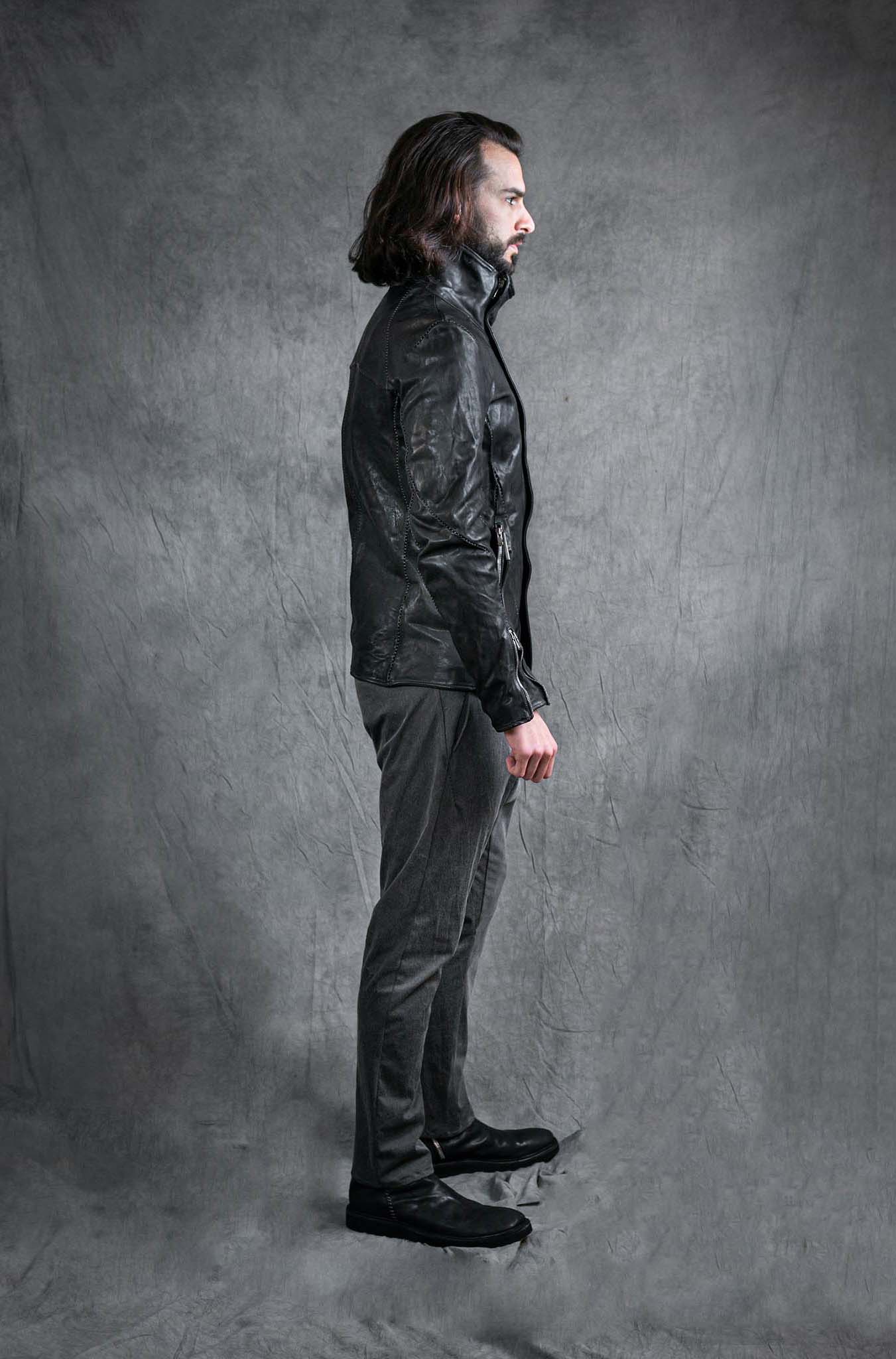 HORSE LEATHER HIGH NECK LAGRAN DARTS SHOULDER BLOUSON W/POCKET LINED JB-5