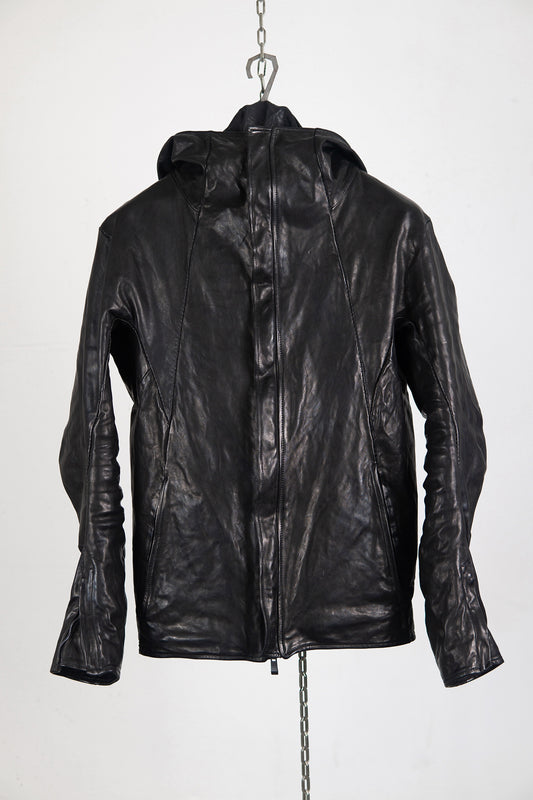 HORSE LEATHER HOODED ZIP BLOUSON LINED SS-1