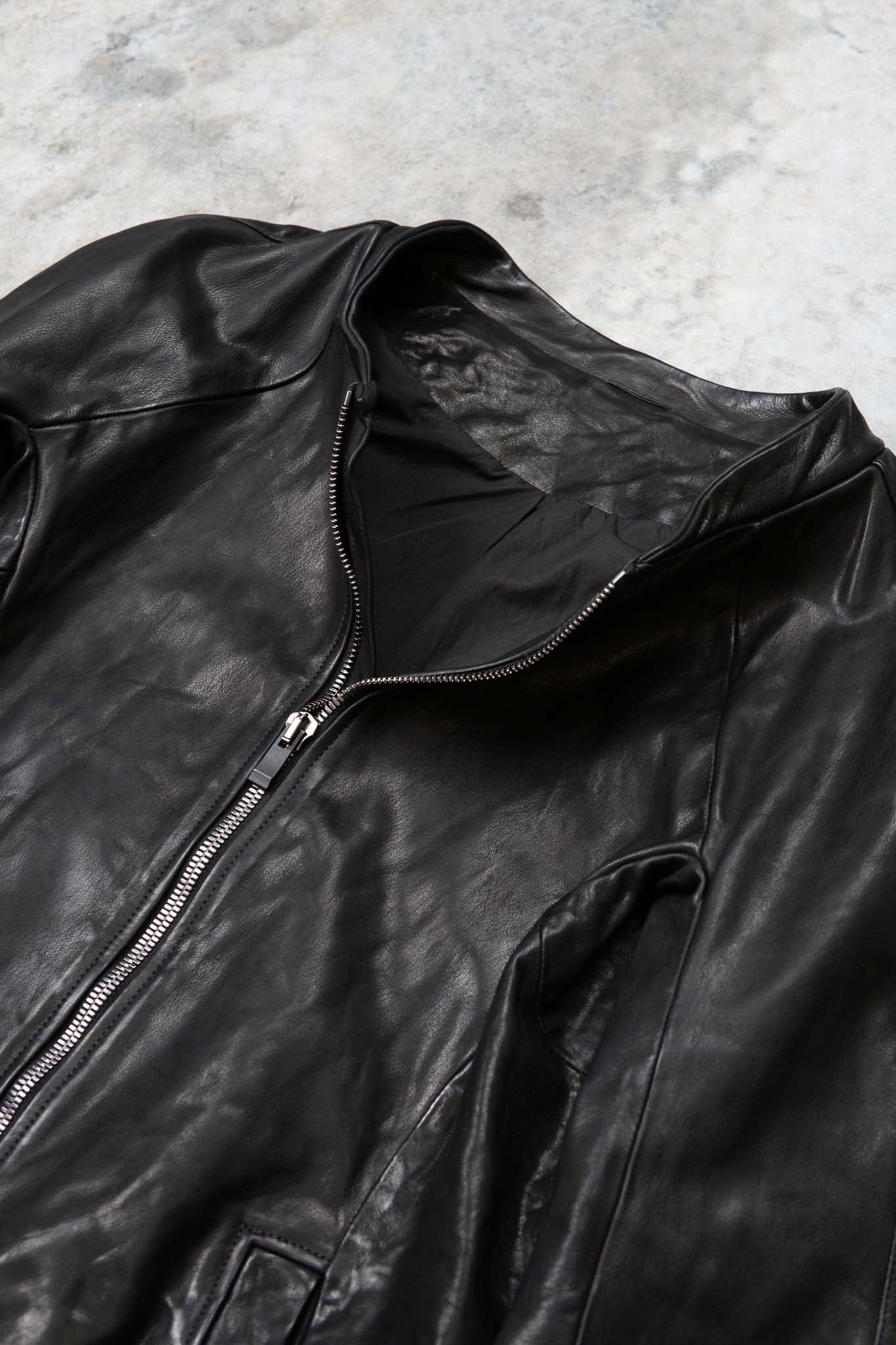 CALF SHOULDER LEATHER ZIP FRONT BLOUSON LINED  SJ-1