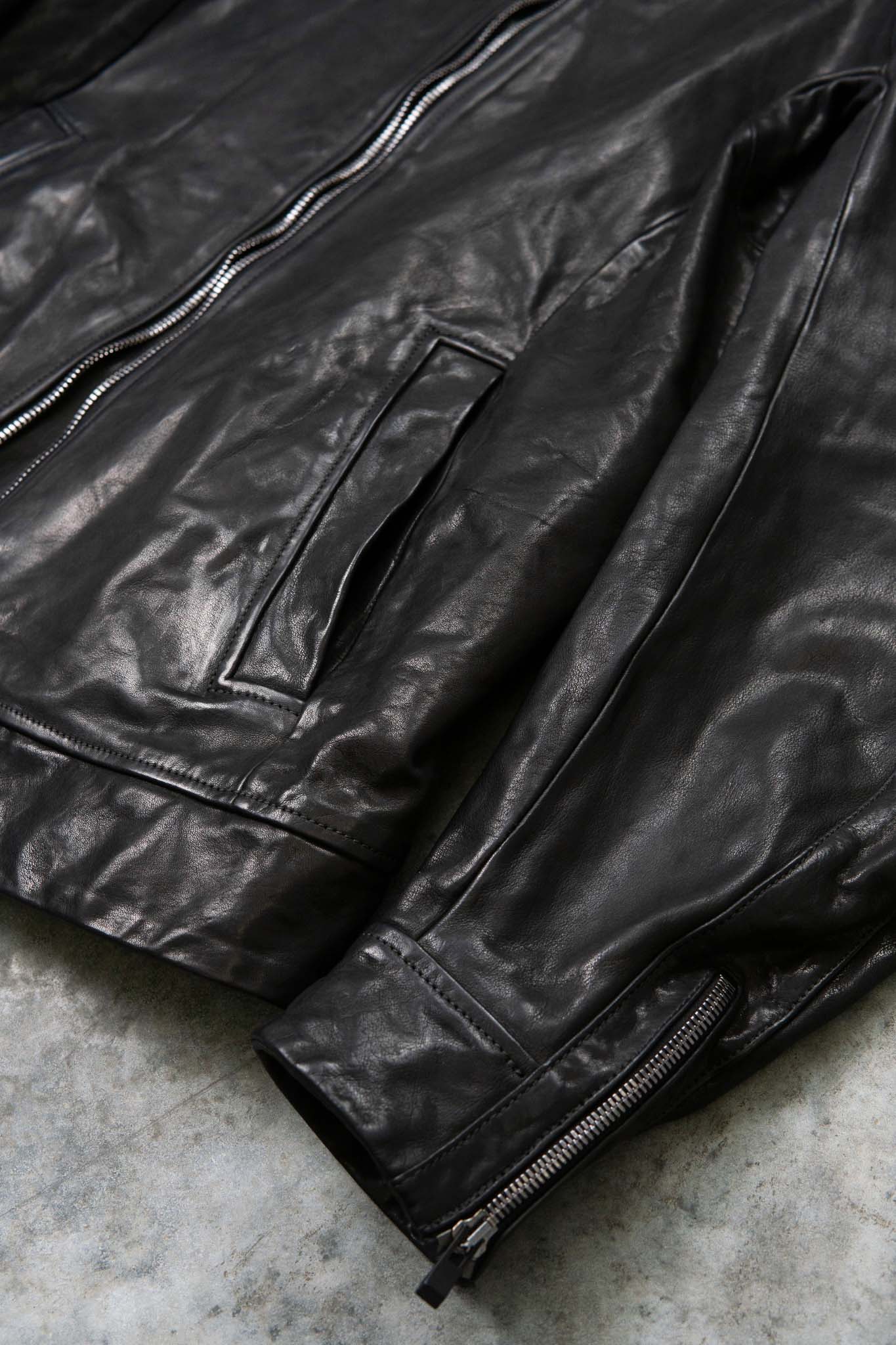 CALF SHOULDER LEATHER ZIP FRONT BLOUSON LINED  SJ-1