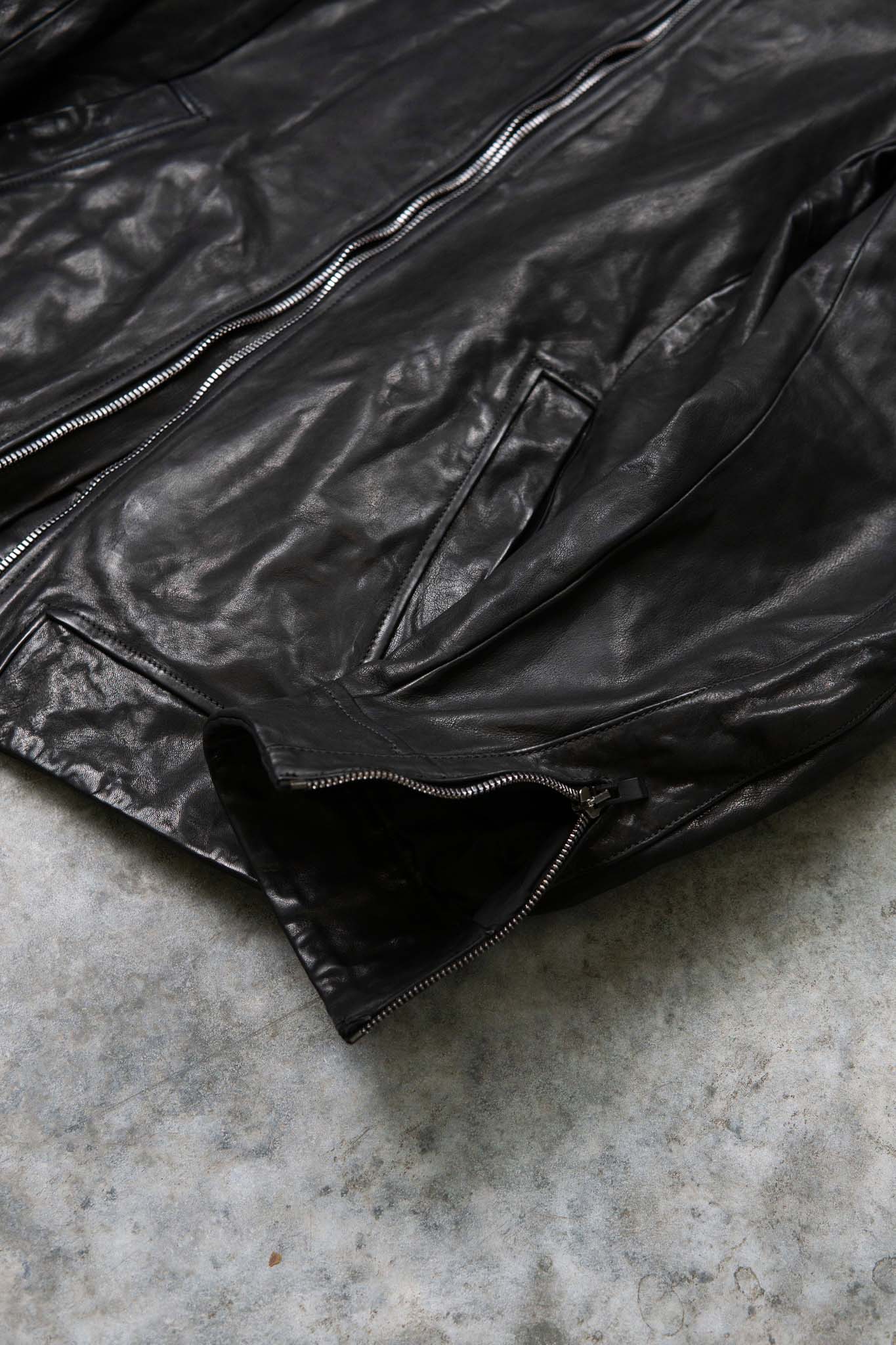 CALF SHOULDER LEATHER ZIP FRONT BLOUSON LINED  SJ-1