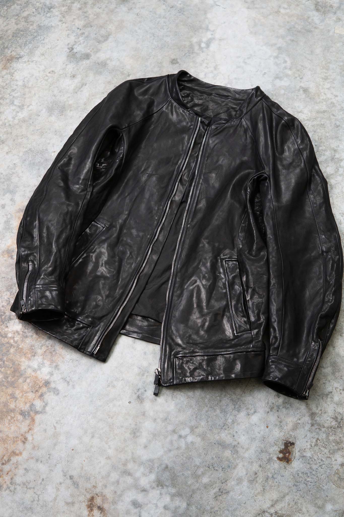 CALF SHOULDER LEATHER ZIP FRONT BLOUSON LINED  SJ-1