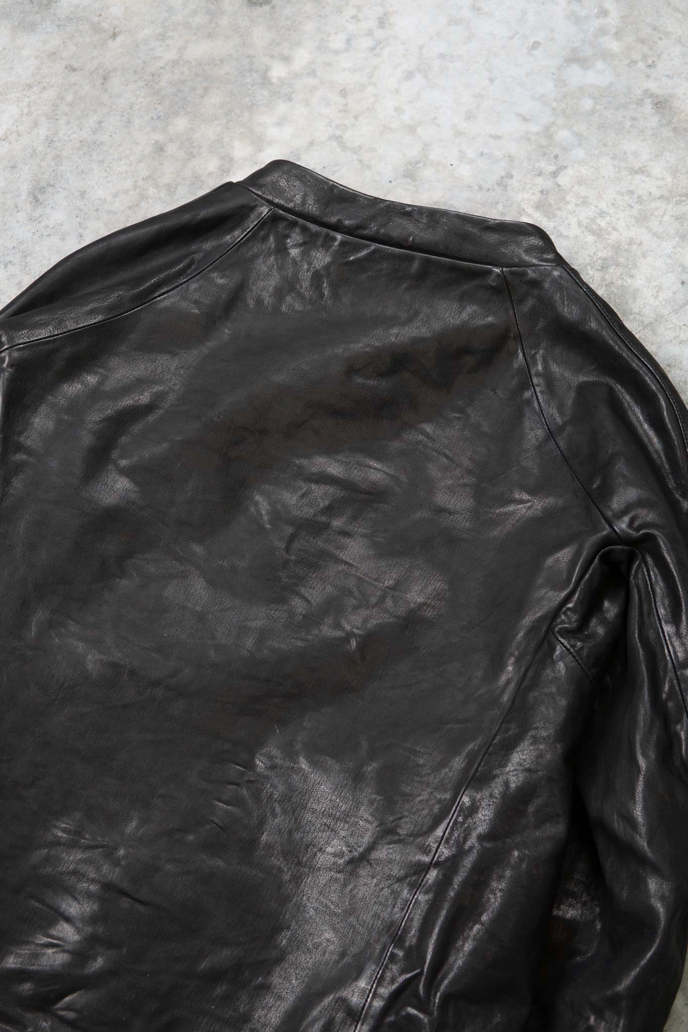 CALF SHOULDER LEATHER ZIP FRONT BLOUSON LINED  SJ-1
