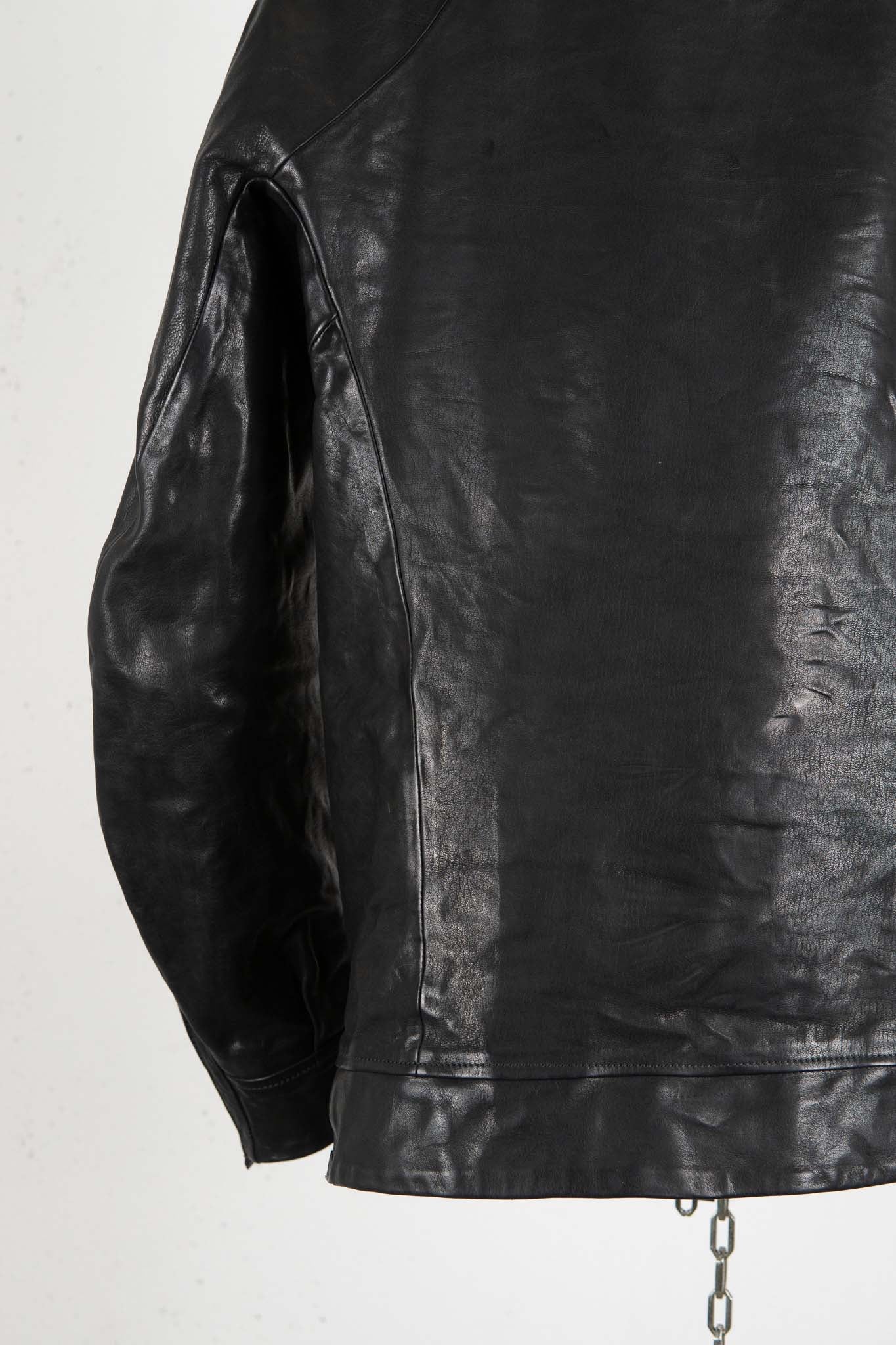 CALF SHOULDER LEATHER ZIP FRONT BLOUSON LINED  SJ-1