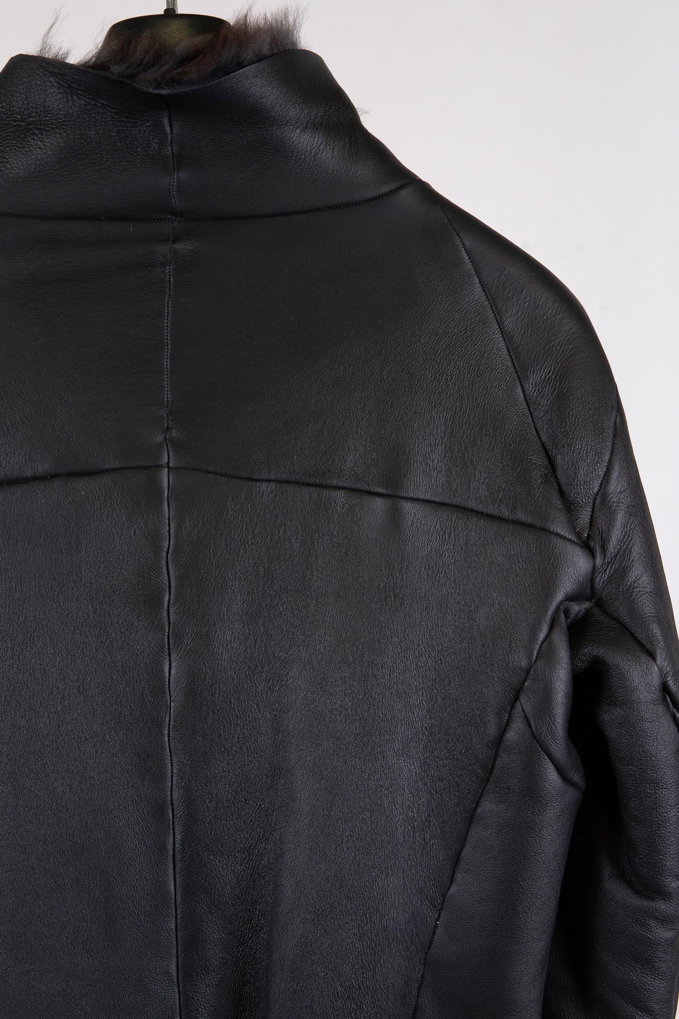 SHEEP SHEARLING HI-COLLAR CARVED ZIP BLOUSON LINED JB-9