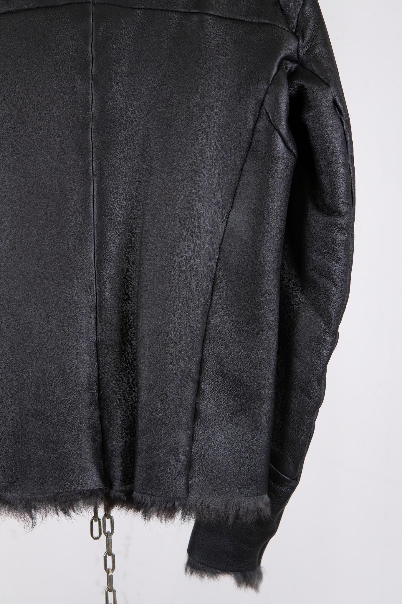 SHEEP SHEARLING HI-COLLAR CARVED ZIP BLOUSON LINED JB-9