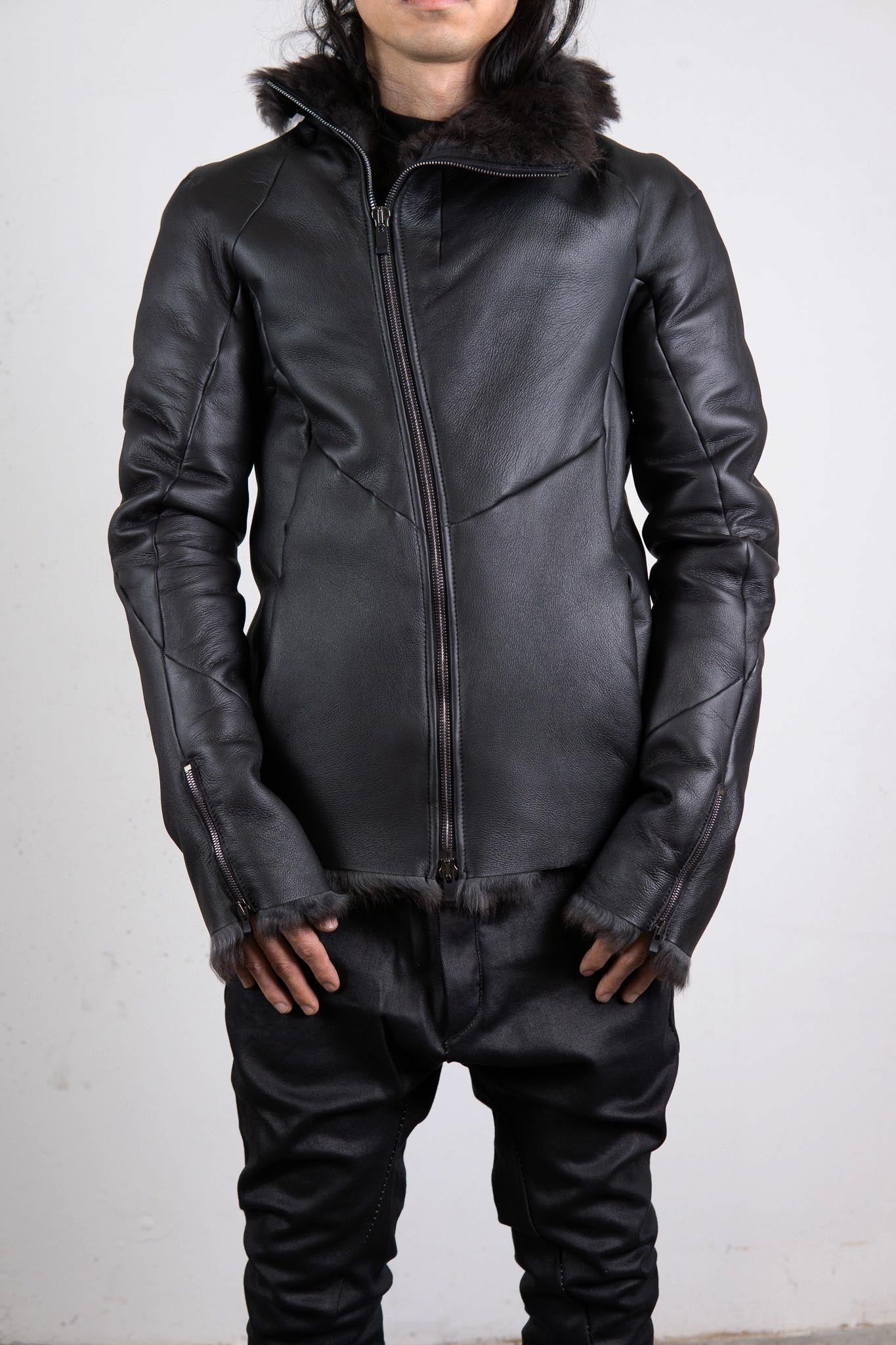 SHEEP SHEARLING HI-COLLAR CARVED ZIP BLOUSON LINED JB-9