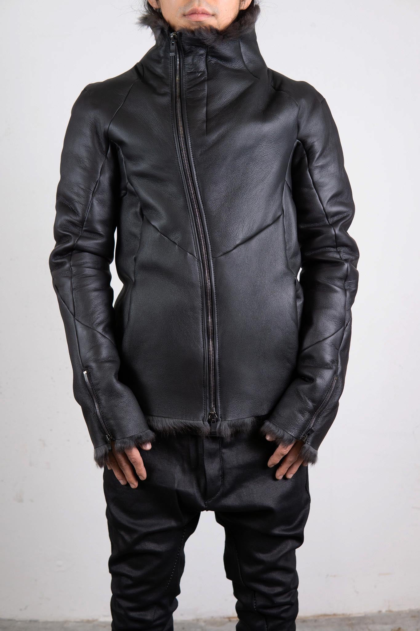 SHEEP SHEARLING HI-COLLAR CARVED ZIP BLOUSON LINED JB-9