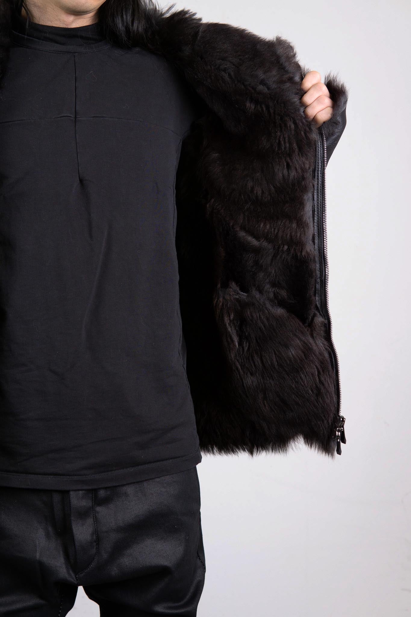 SHEEP SHEARLING HI-COLLAR CARVED ZIP BLOUSON LINED JB-9