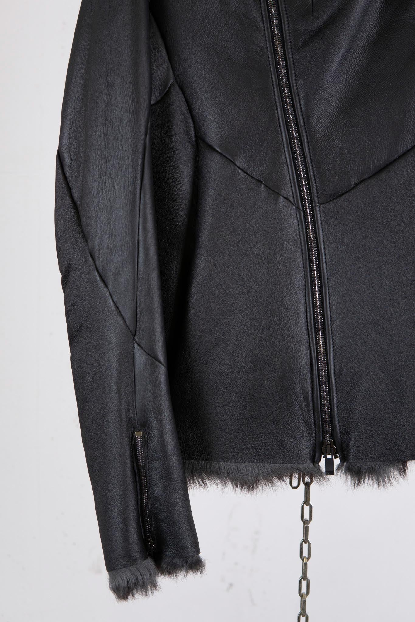 SHEEP SHEARLING HI-COLLAR CARVED ZIP BLOUSON LINED JB-9